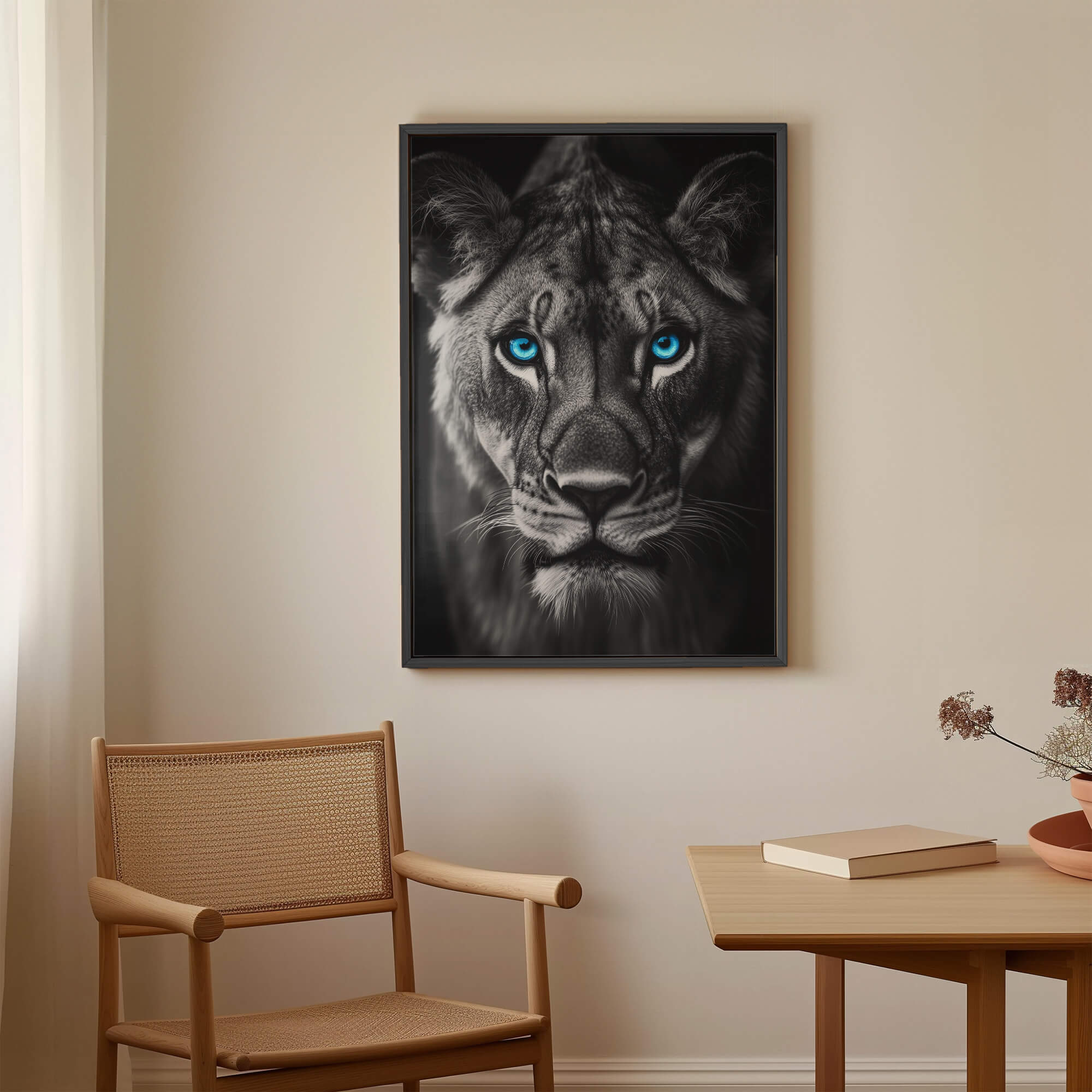 Lioness with Blue Eyes Front View Canvas Print Canvas Art Wildfrog Art