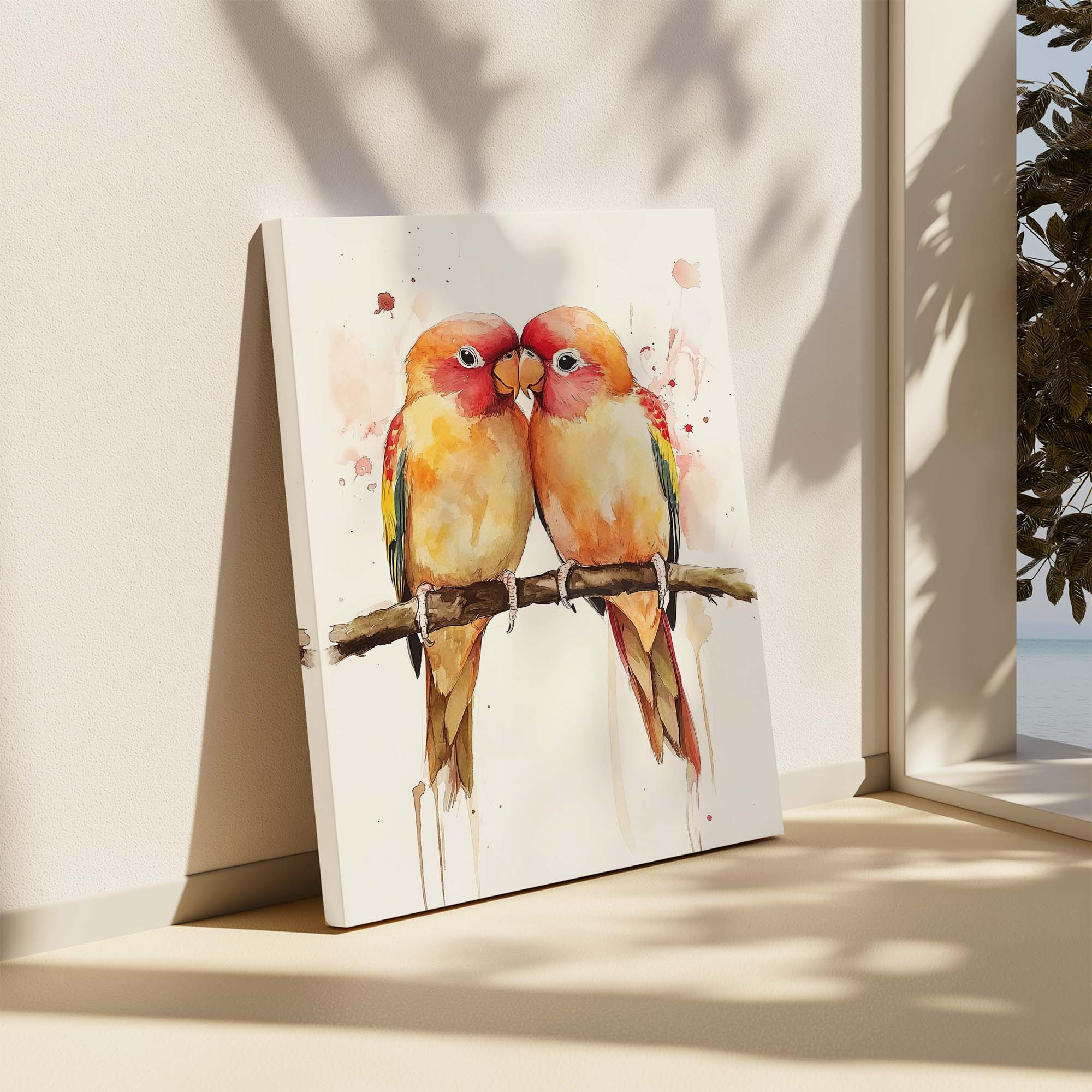 Lovebirds Splashed Canvas Print