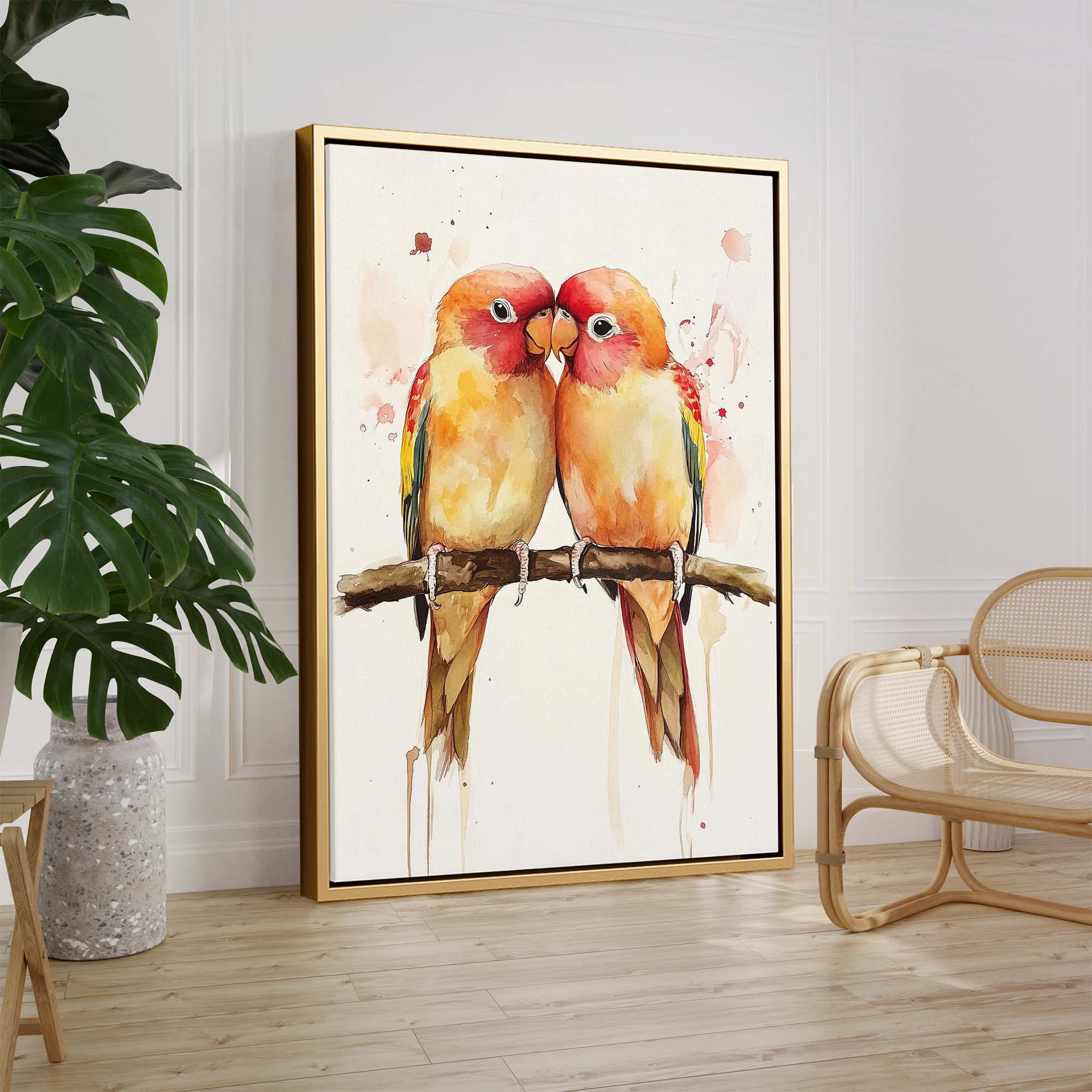 Lovebirds Splashed Canvas Print