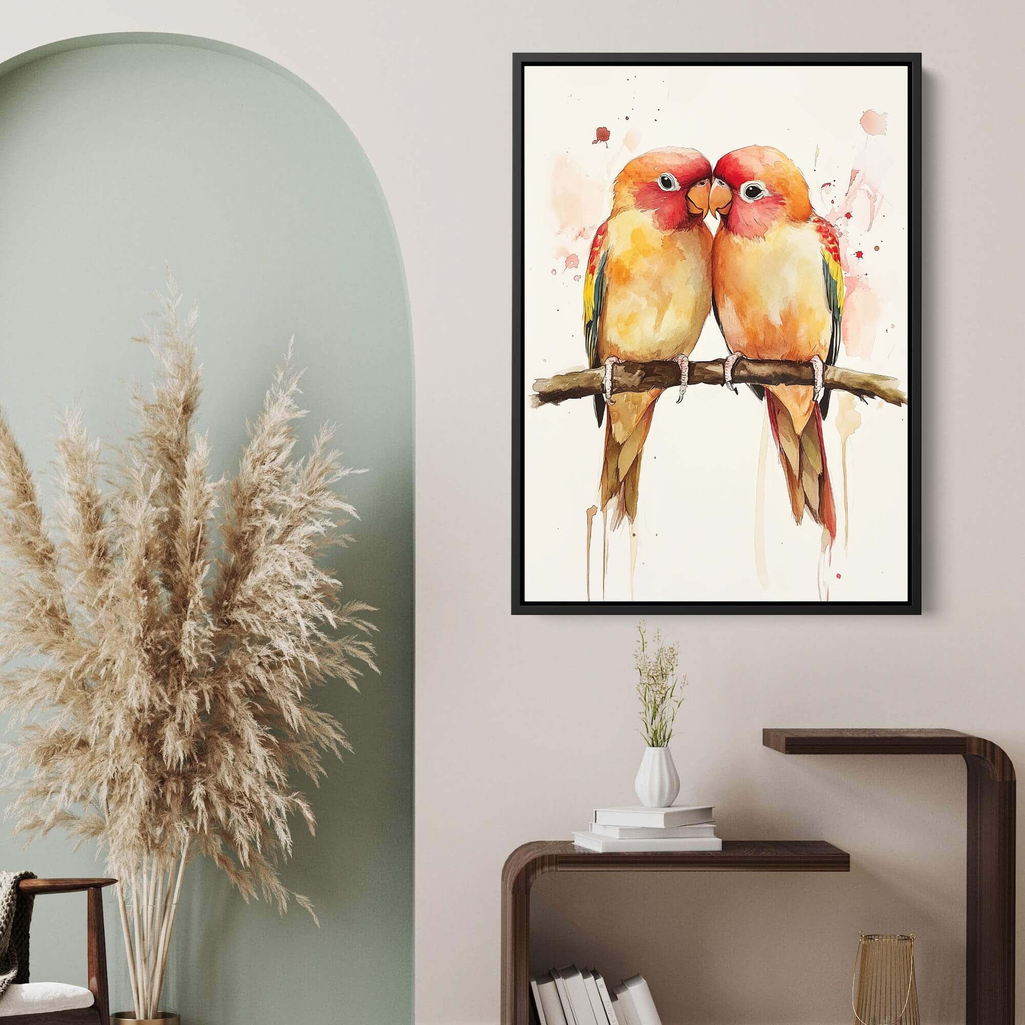 Lovebirds Splashed Canvas Print