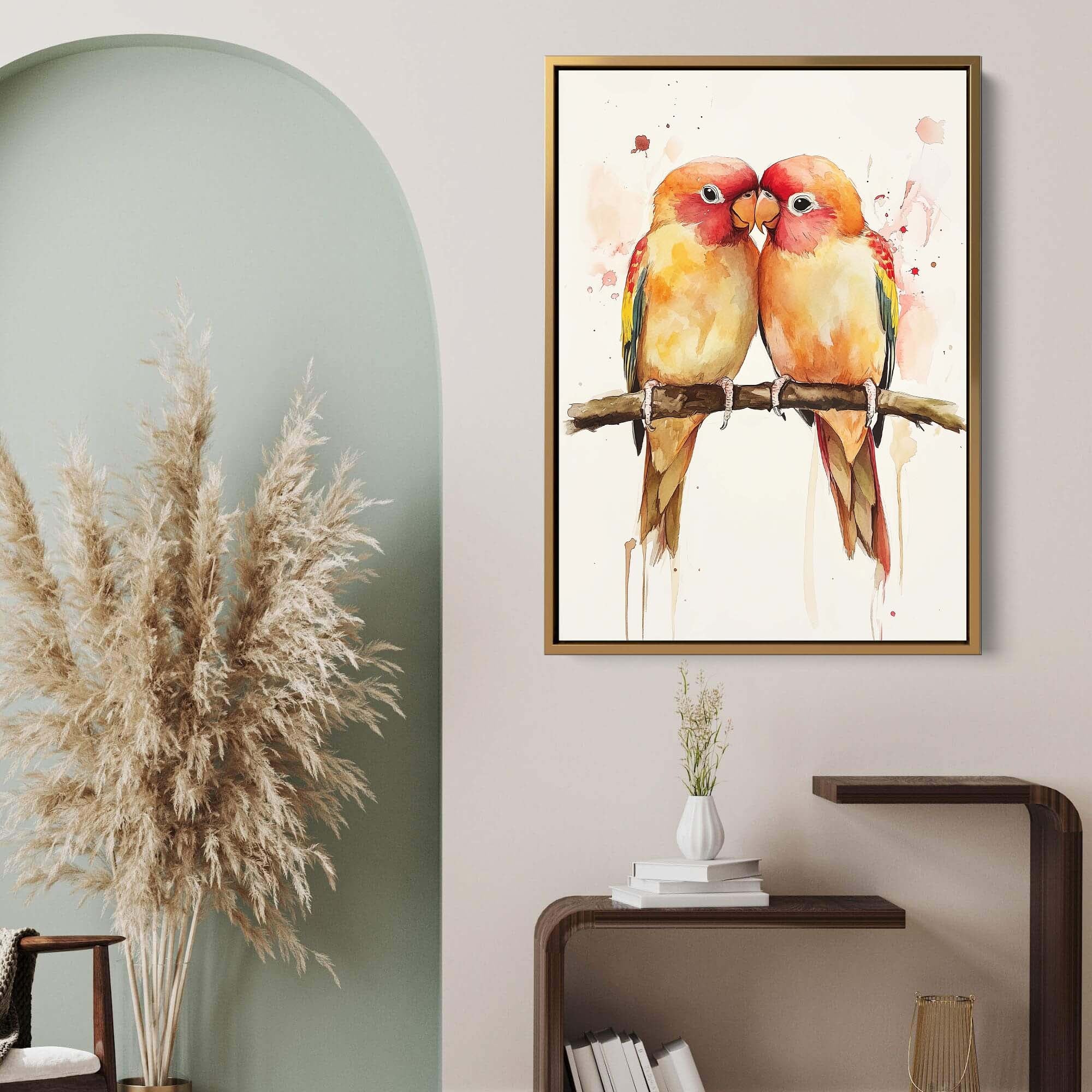 Lovebirds Splashed Canvas Print