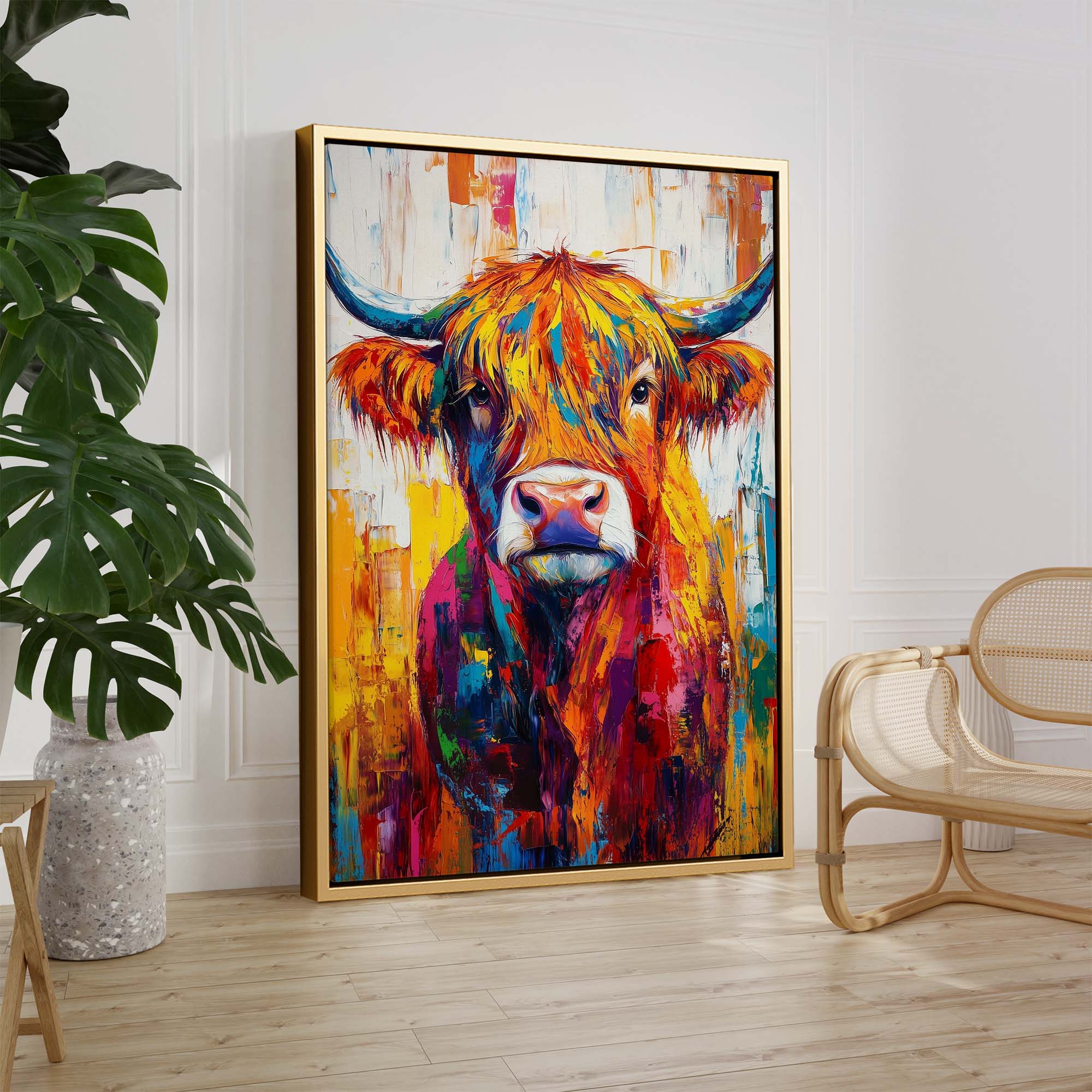 Patchwork Highland Cow No1 Canvas Print Canvas Art Wildfrog Art