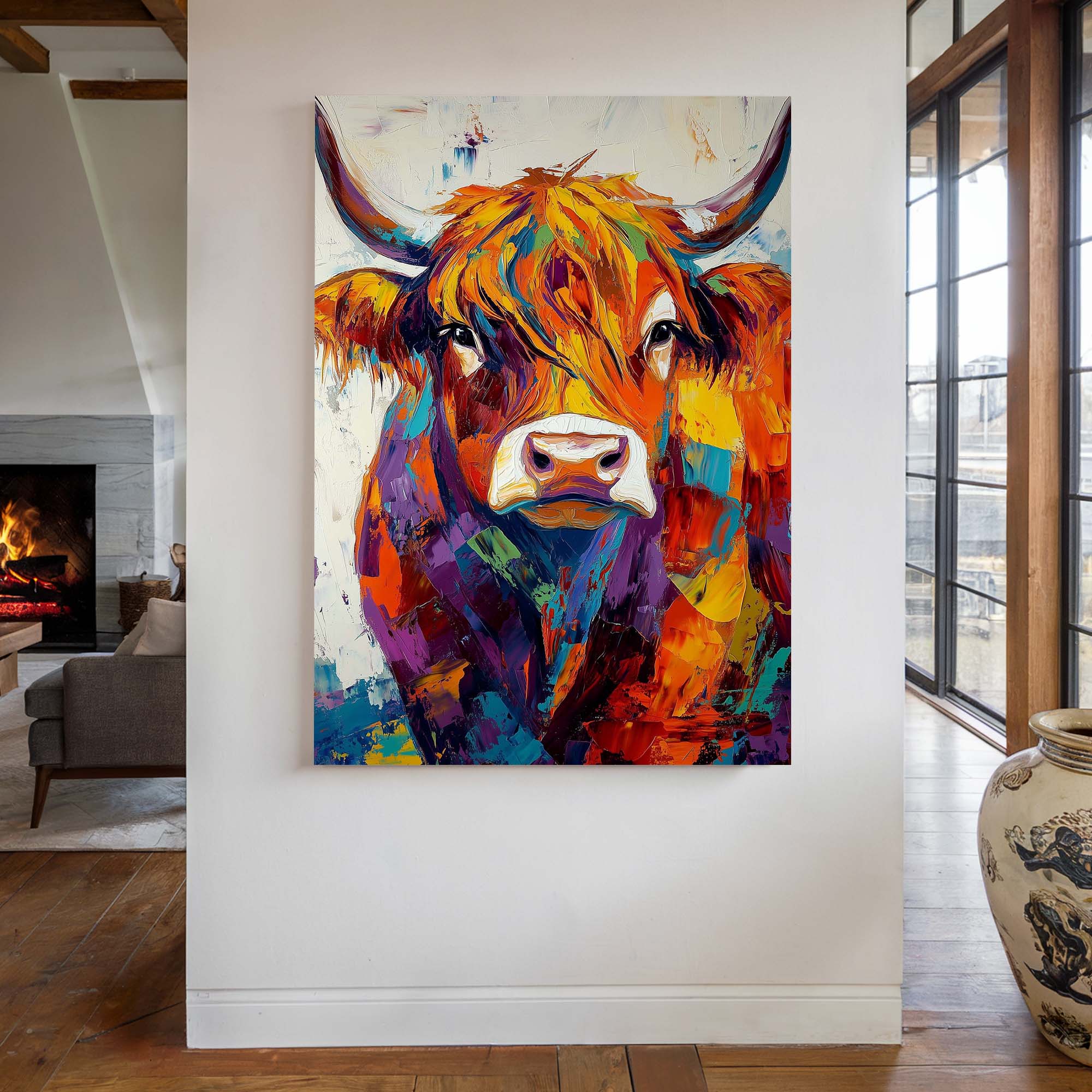Patchwork Highland Cow No2 Canvas Print Canvas Art Wildfrog Art