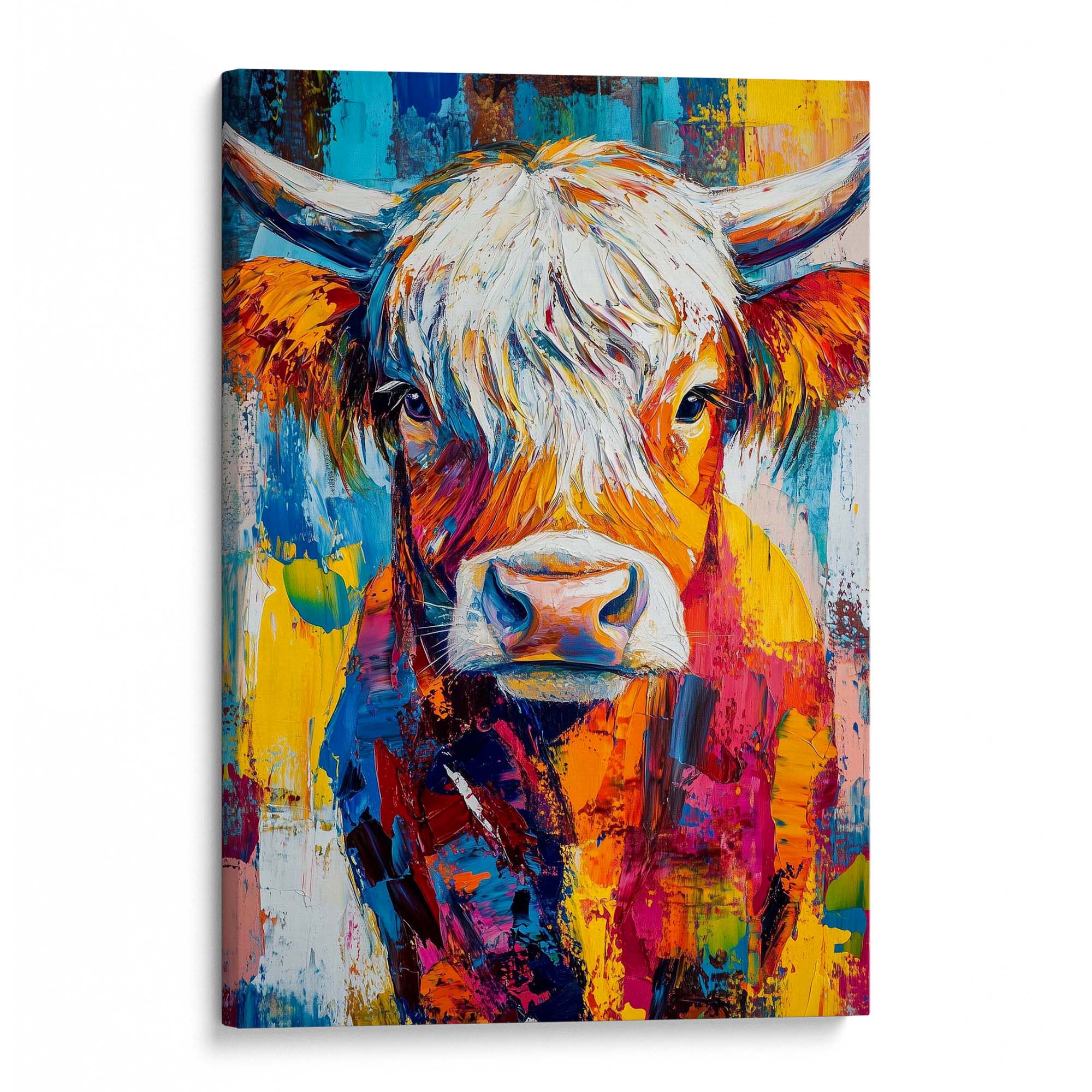Patchwork Highland Cow No3 Canvas Print Canvas Art Wildfrog Art