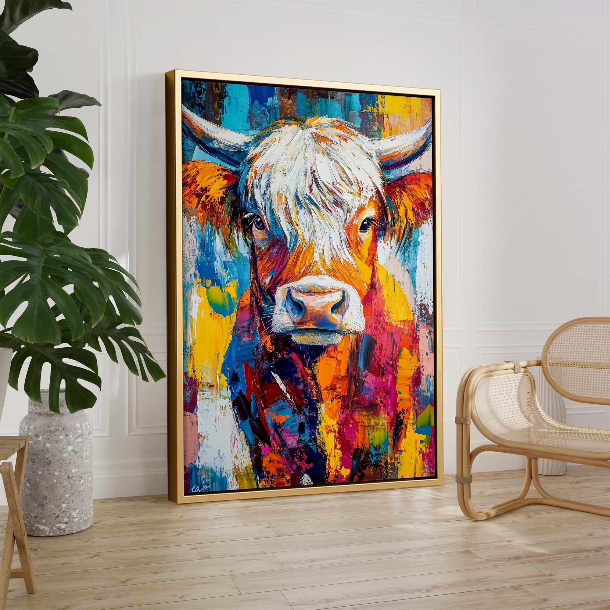 Patchwork Highland Cow No3 Canvas Print Canvas Art Wildfrog Art