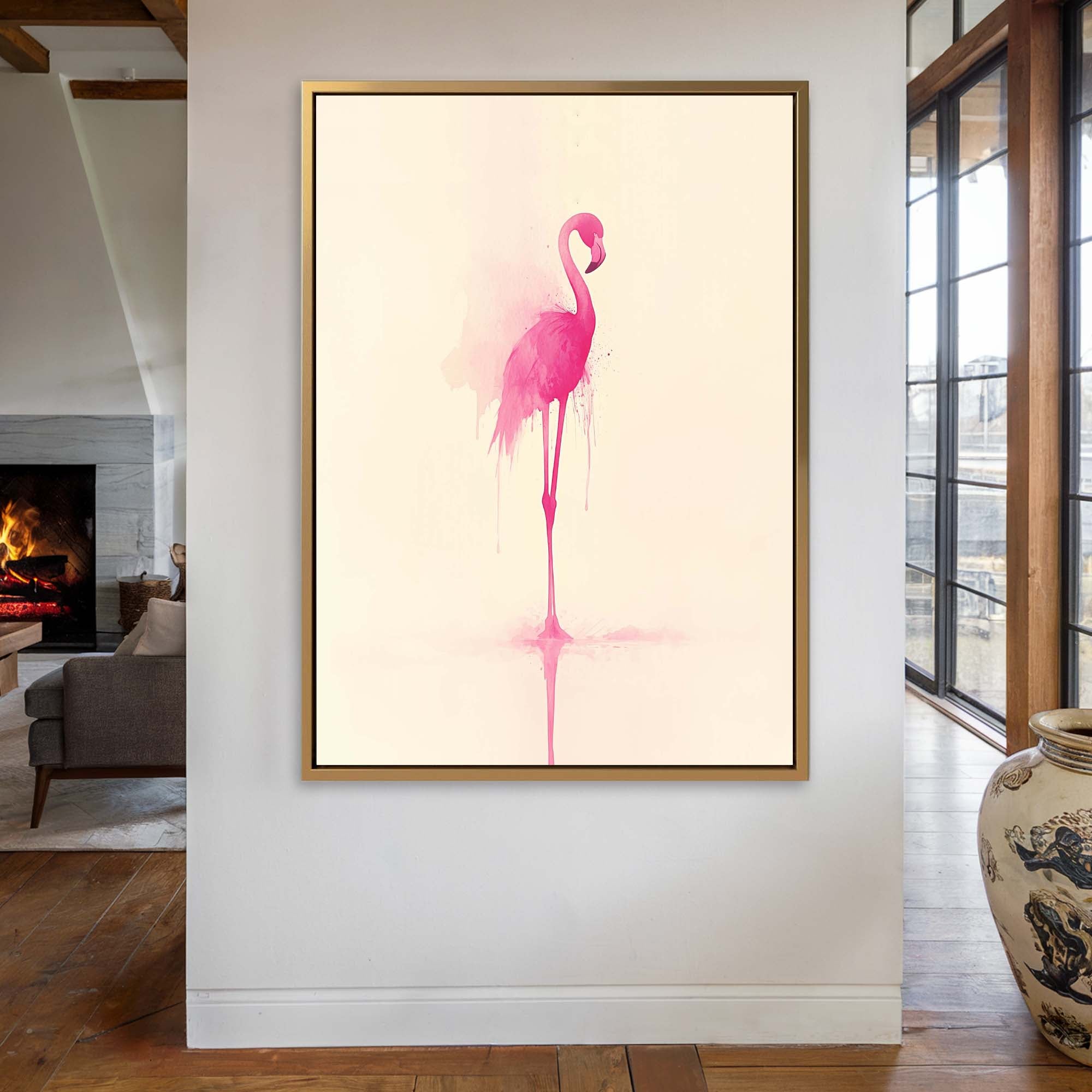 Pink Flamingo Splash Canvas Print