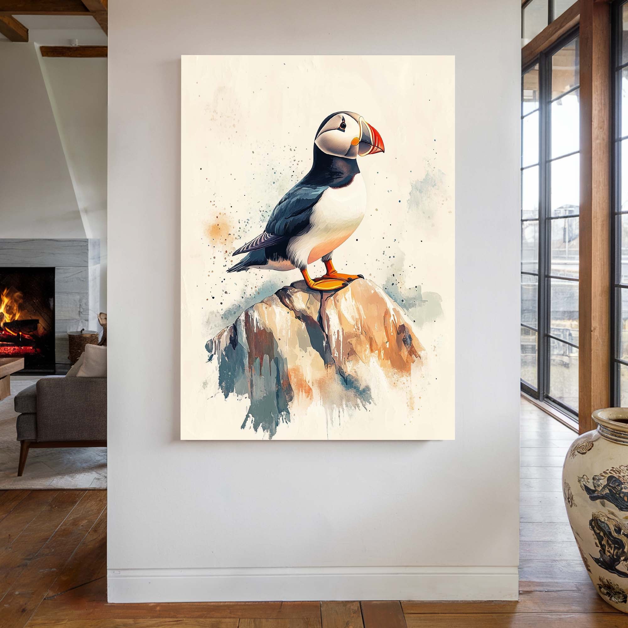 Puffin on Rock No1 Canvas Print