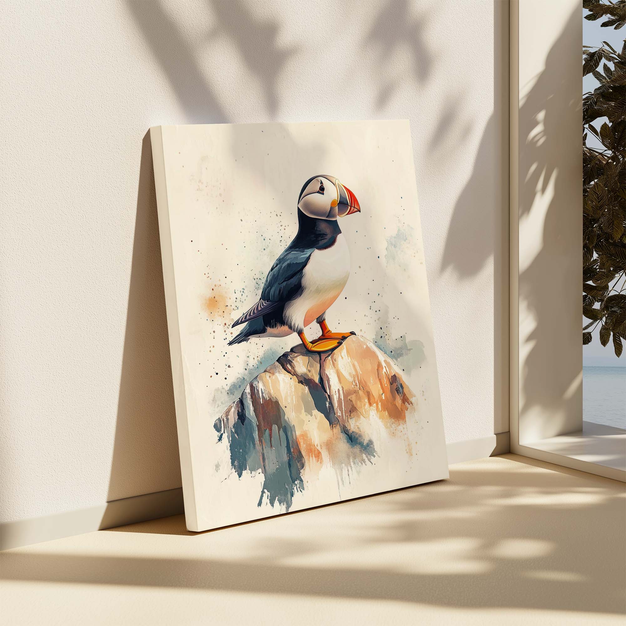 Puffin on Rock No1 Canvas Print