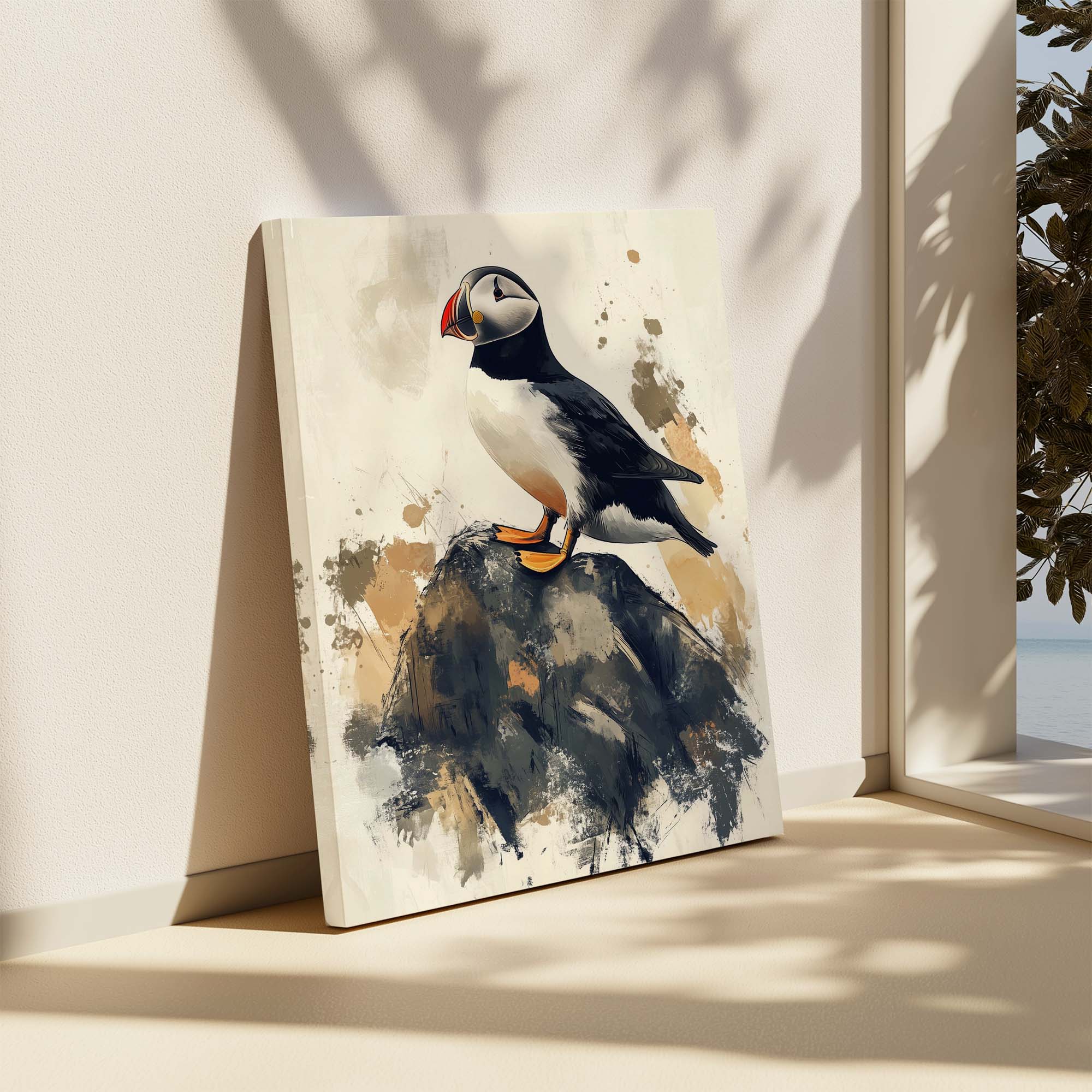 Puffin on Rock No2 Canvas Print
