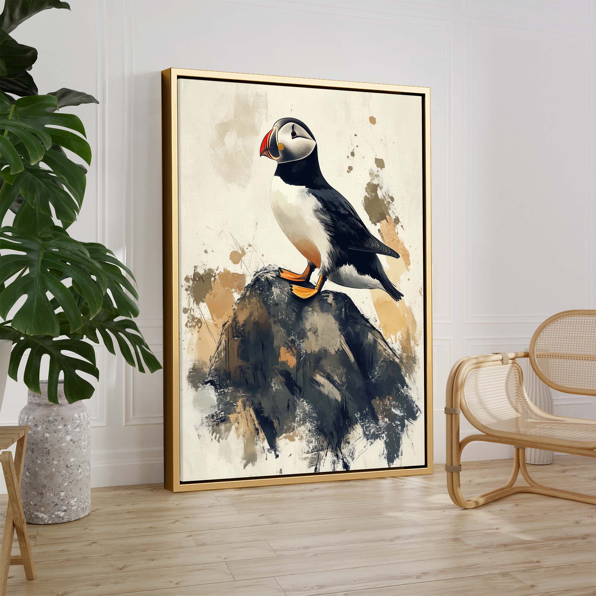 Puffin on Rock No2 Canvas Print