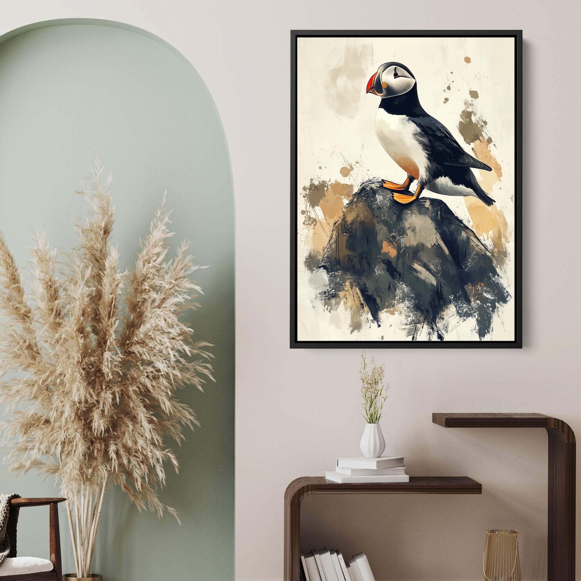 Puffin on Rock No2 Canvas Print