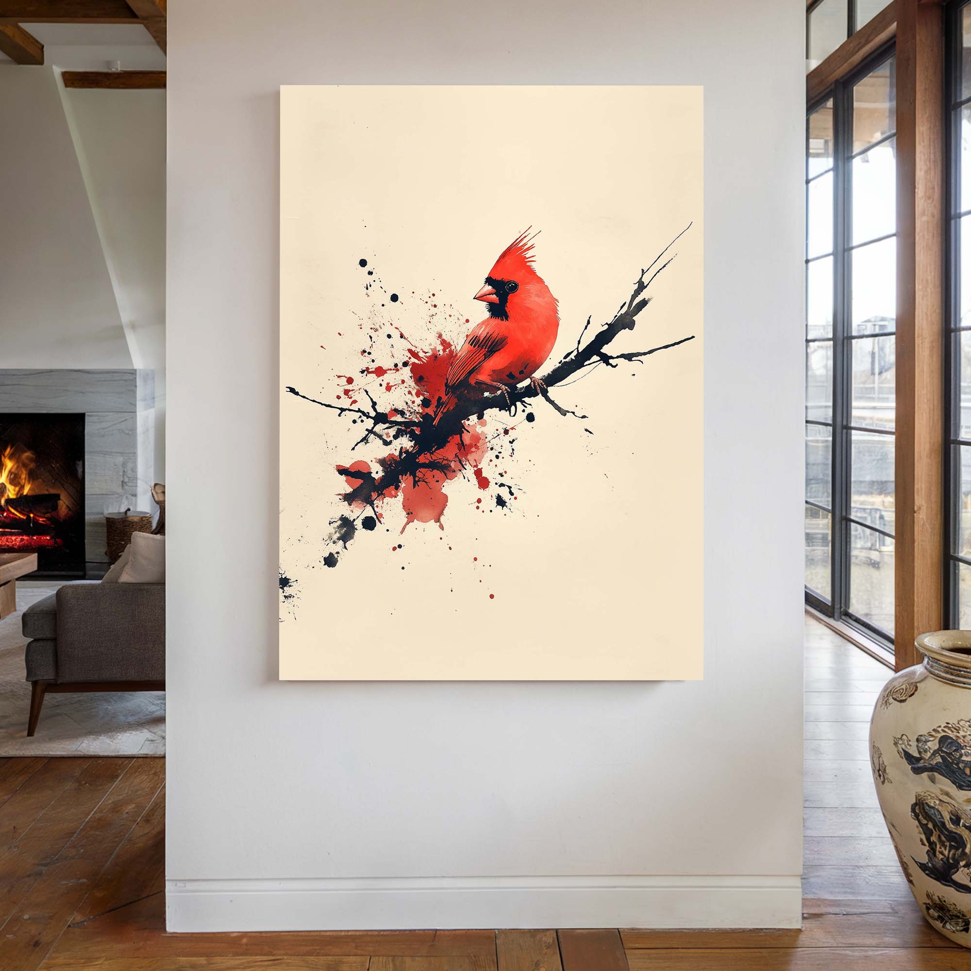 Red Cardinal Inkburst Canvas Print Canvas Art Wildfrog Art