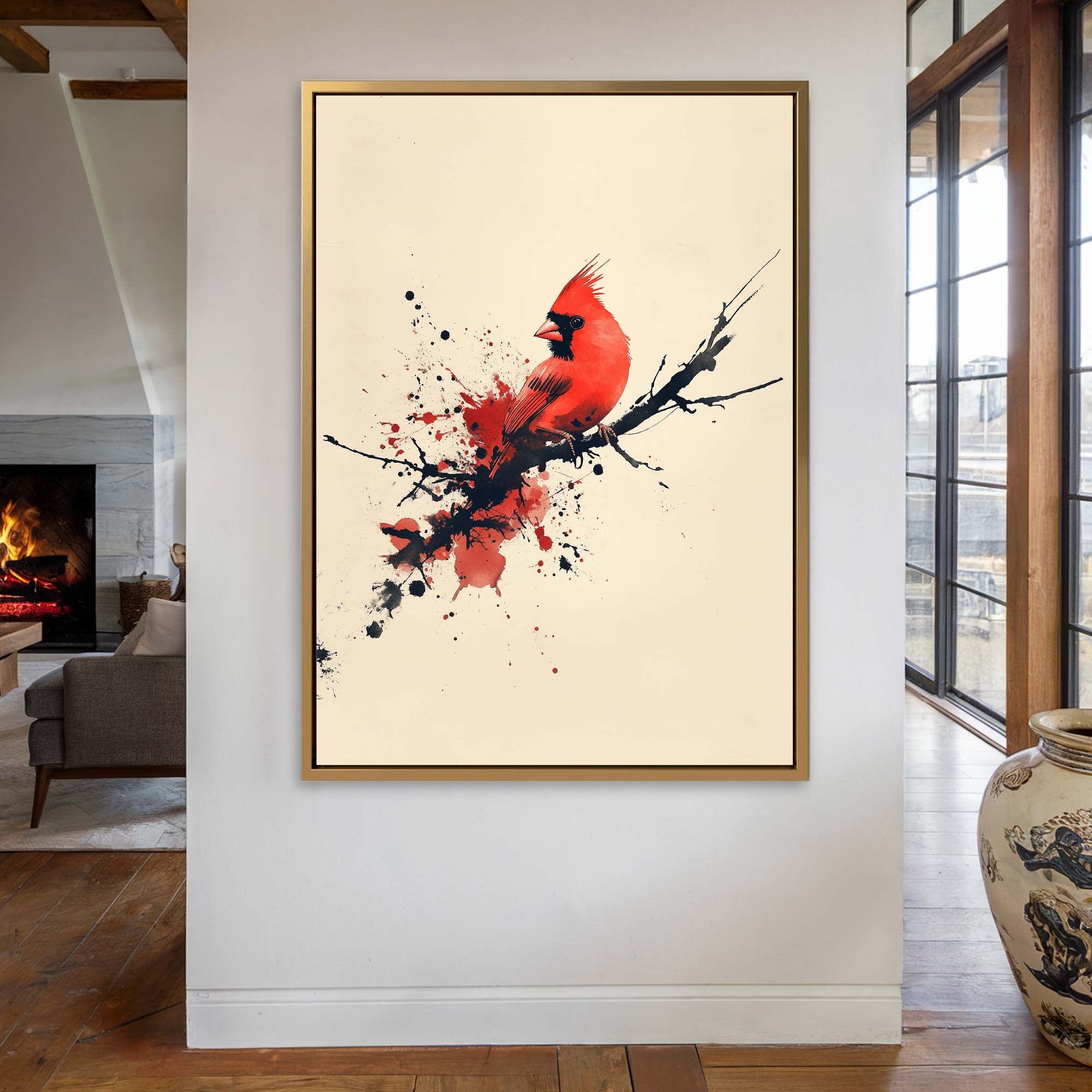 Red Cardinal Inkburst Canvas Print Canvas Art Wildfrog Art