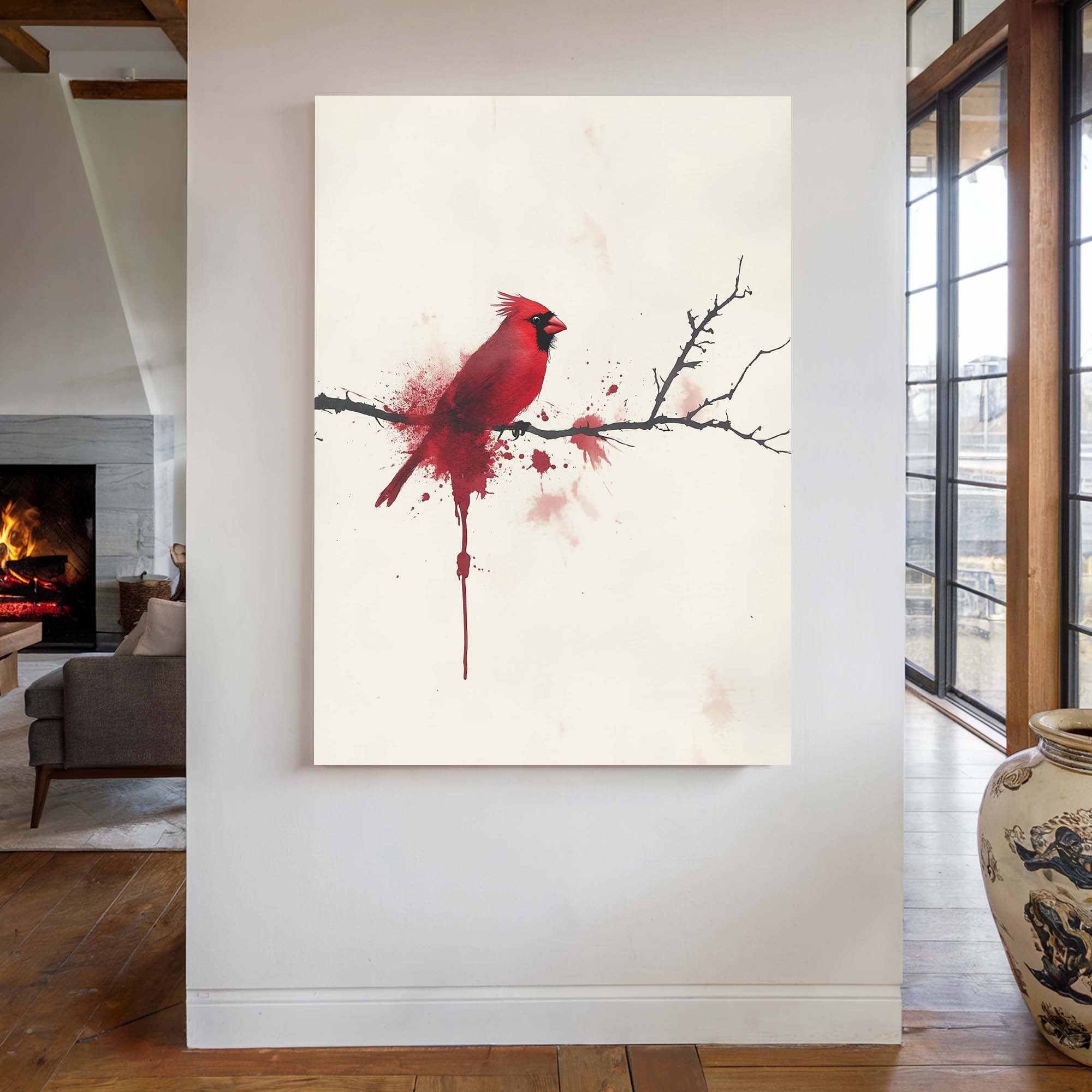 Red Cardinal Inkdrip Canvas Print Canvas Art Wildfrog Art
