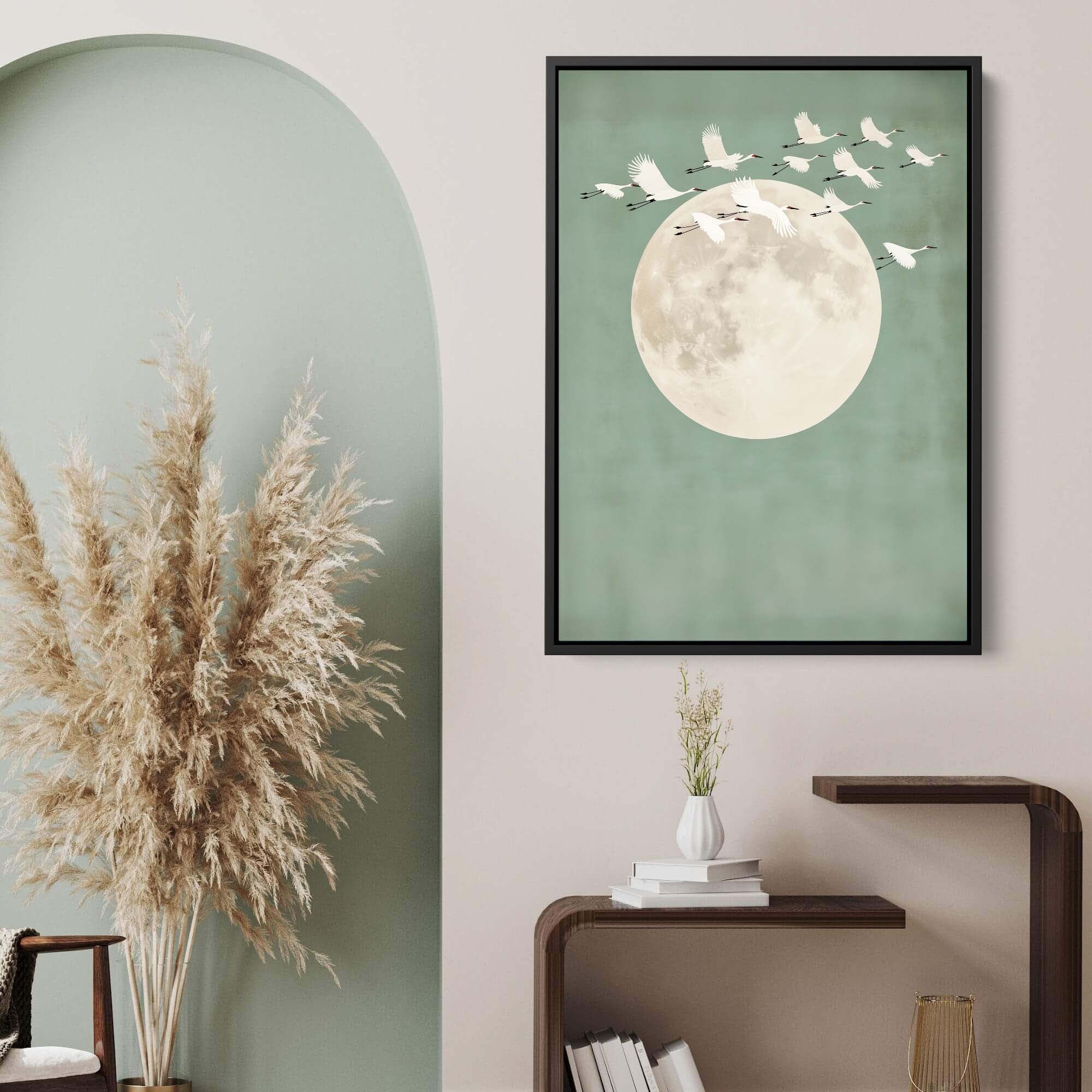 Sage Green Cranes Portrait Canvas Print