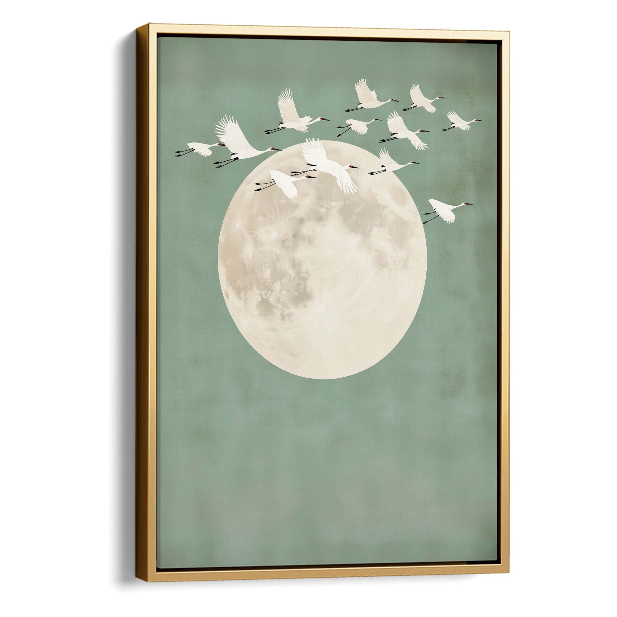 Sage Green Cranes Portrait Canvas Print