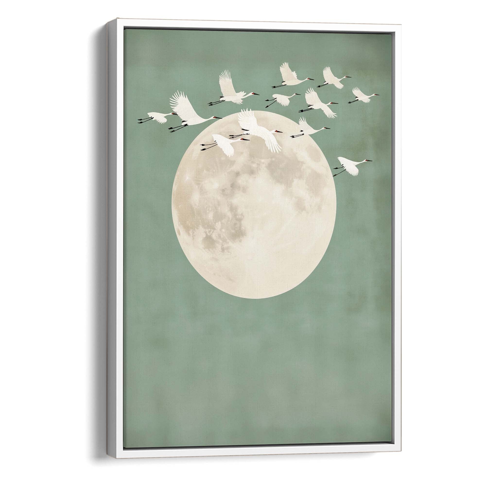 Sage Green Cranes Portrait Canvas Print