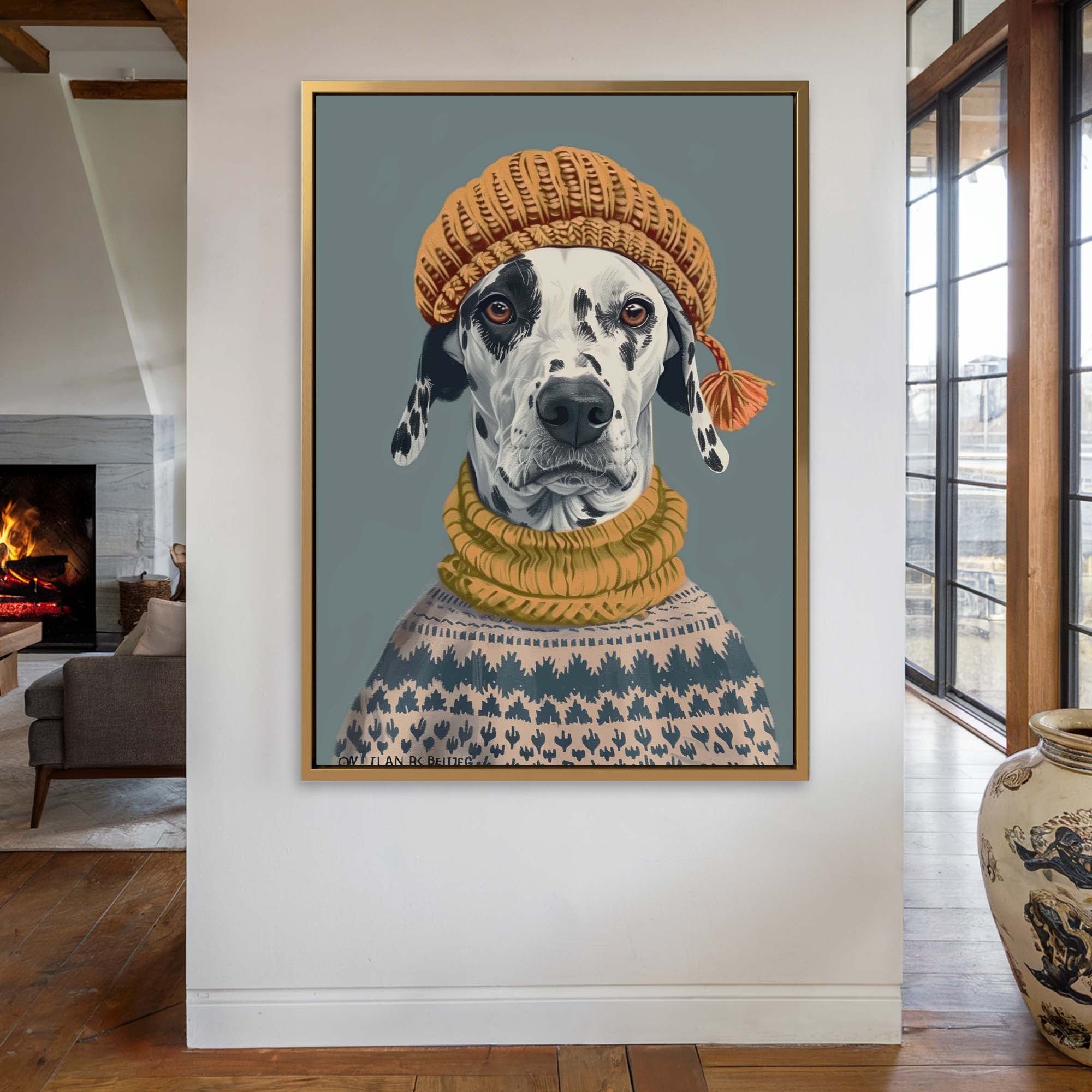 Winter Beanie Dalmatian Canvas Print