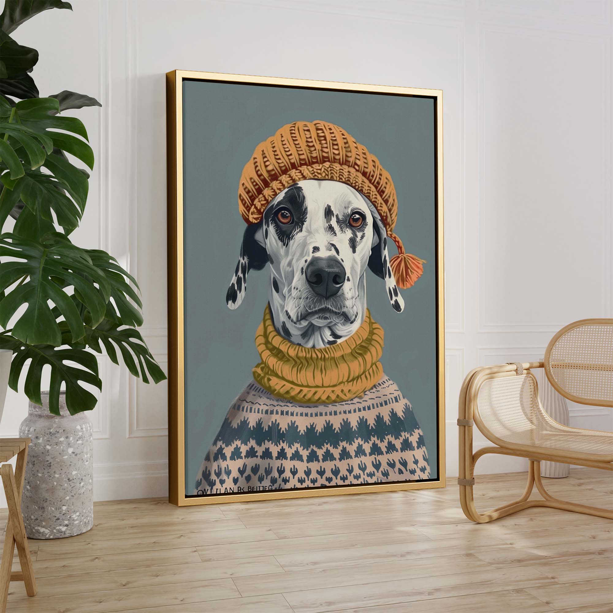 Winter Beanie Dalmatian Canvas Print