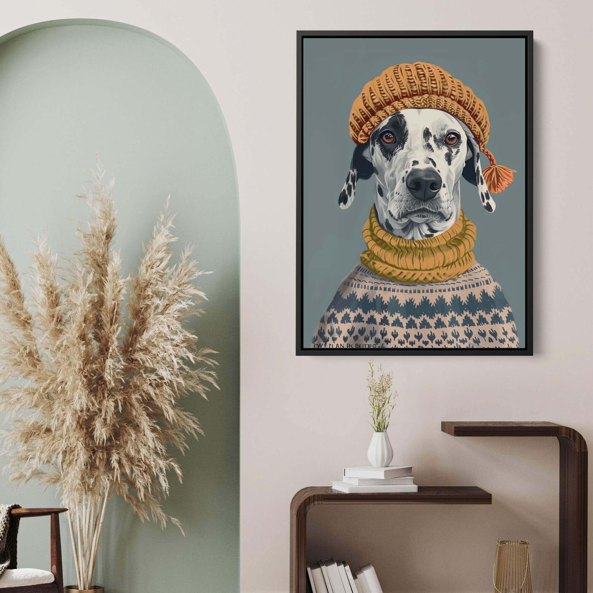 Winter Beanie Dalmatian Canvas Print