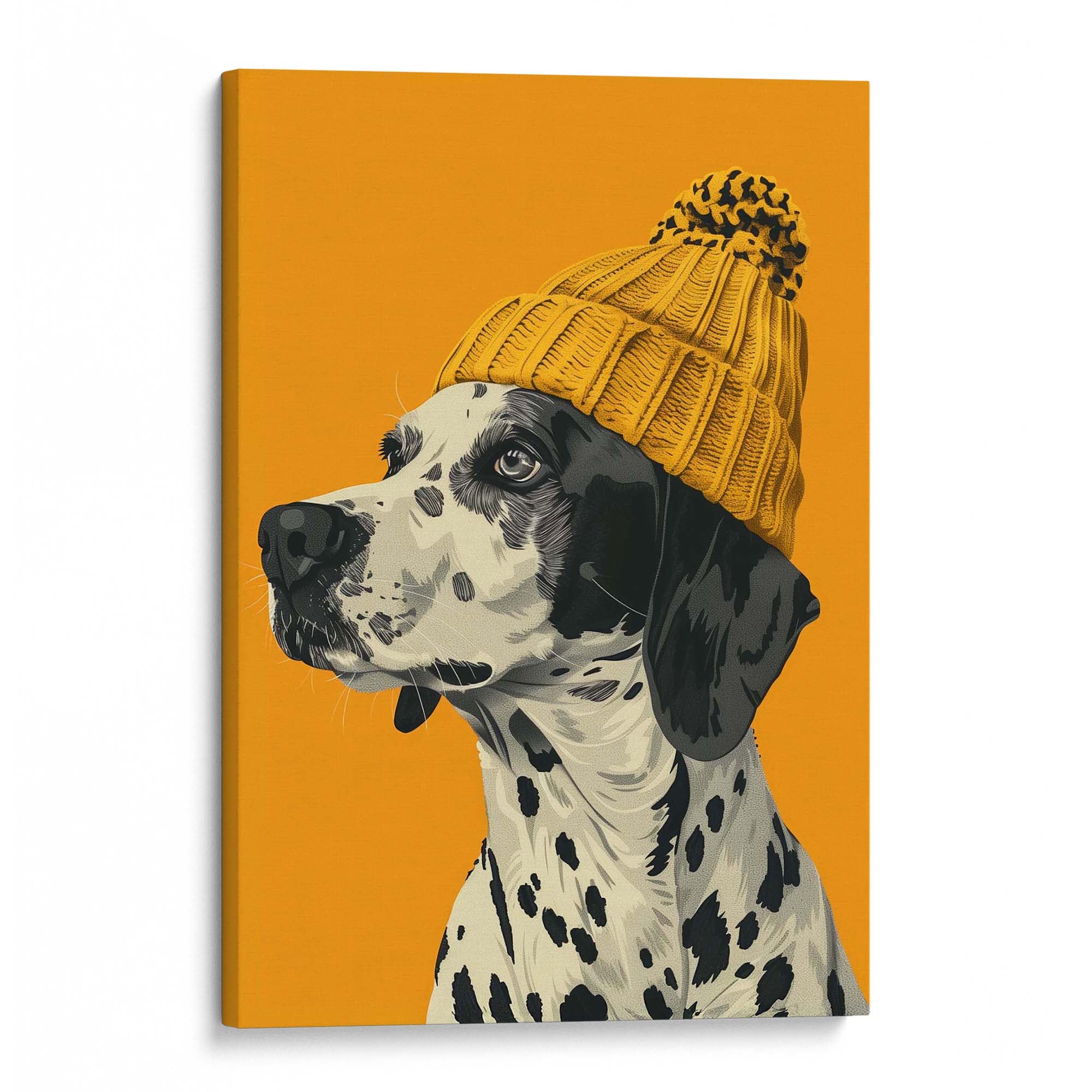 Yellow Bobble Hat Dalmatian Canvas Print