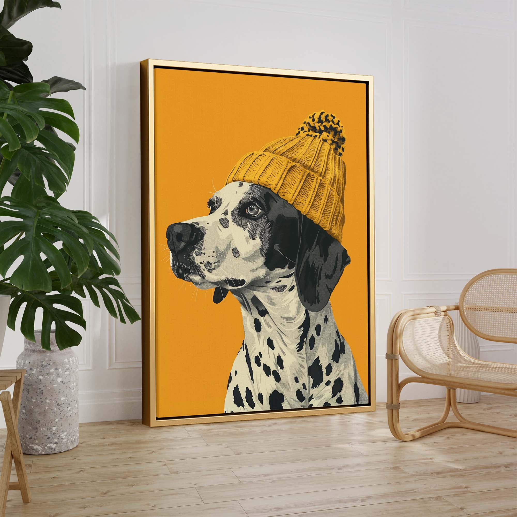 Yellow Bobble Hat Dalmatian Canvas Print