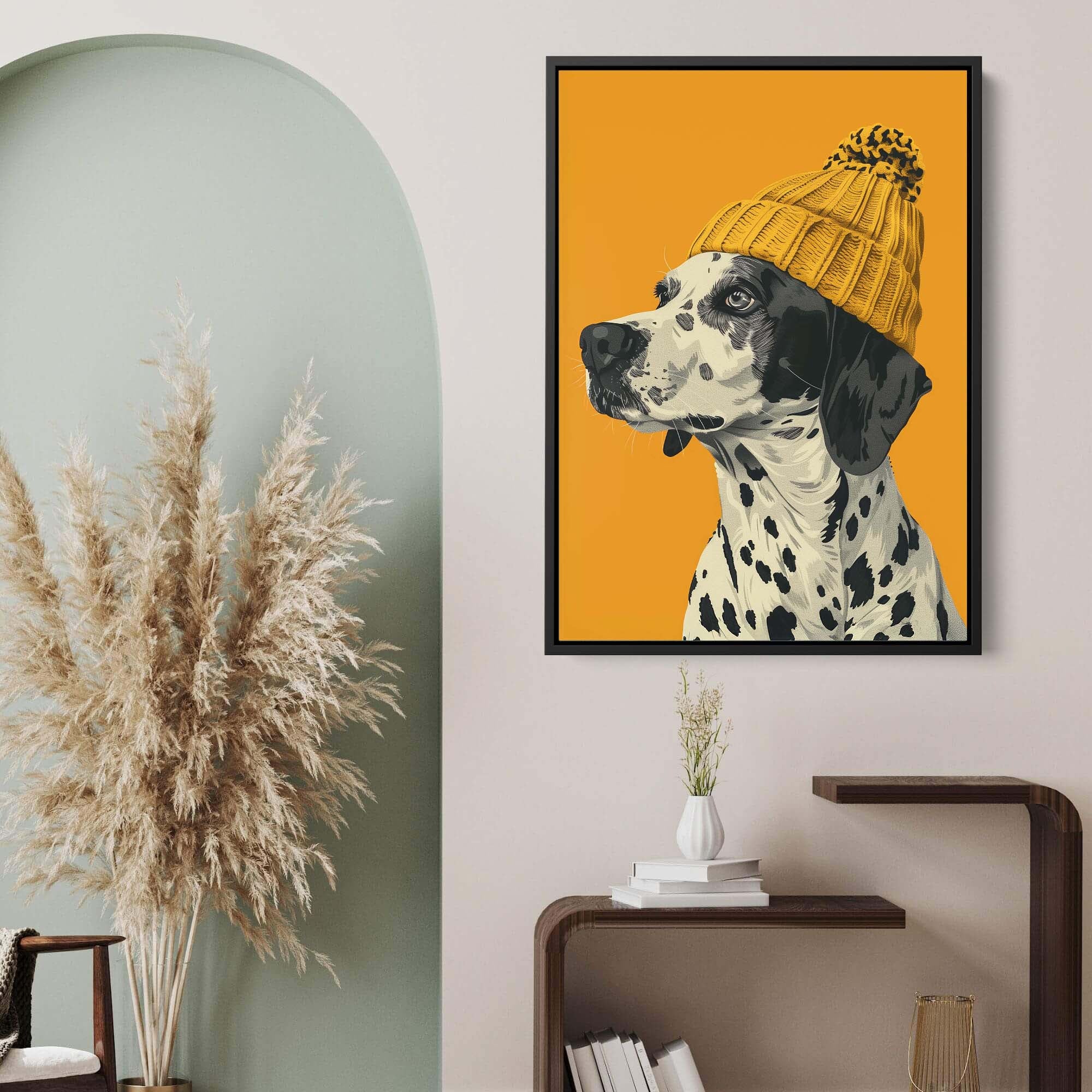 Yellow Bobble Hat Dalmatian Canvas Print