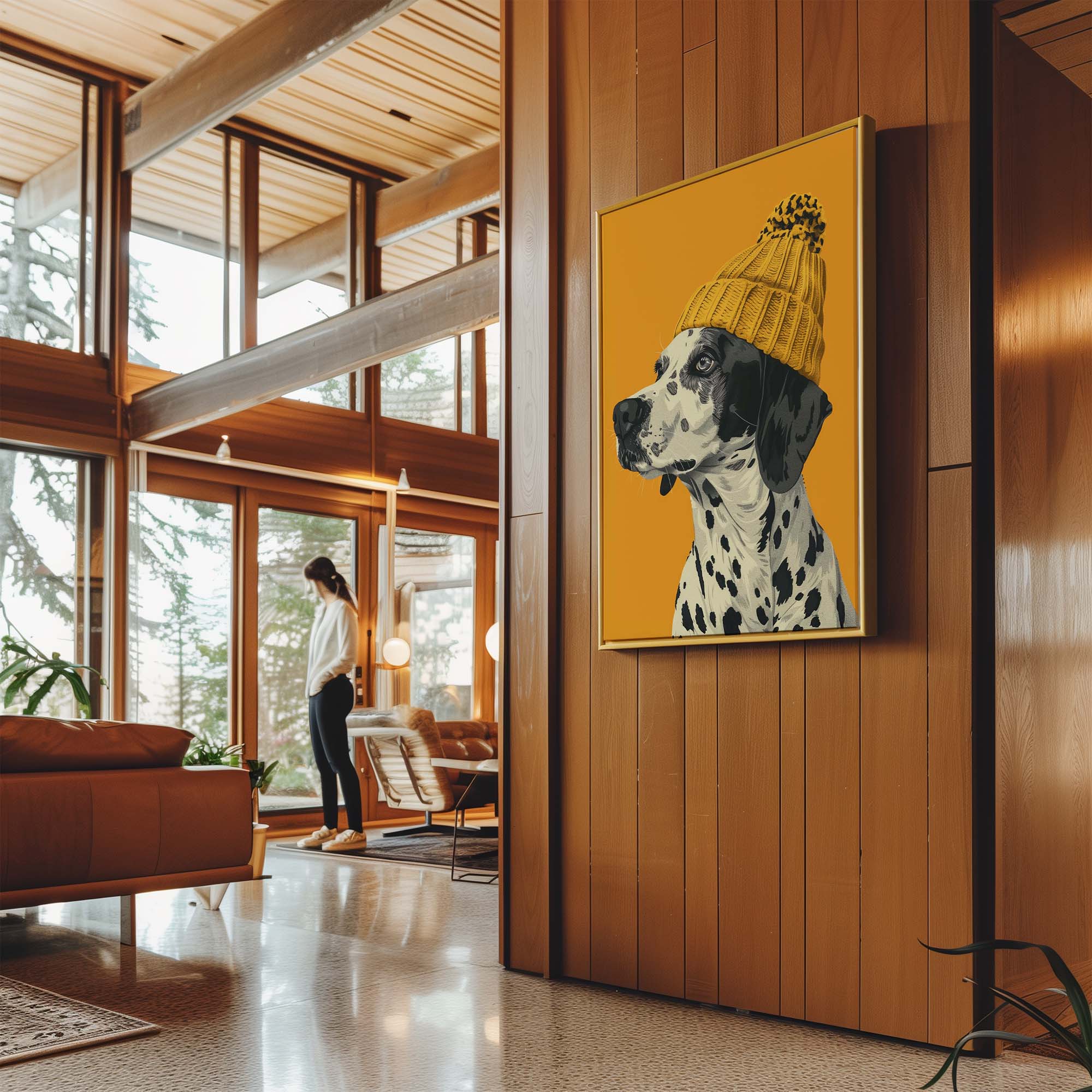 Yellow Bobble Hat Dalmatian Canvas Print