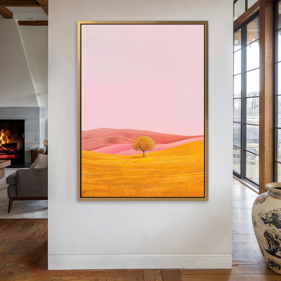 Golden Silk Hills landscape canvas print displayed in a home