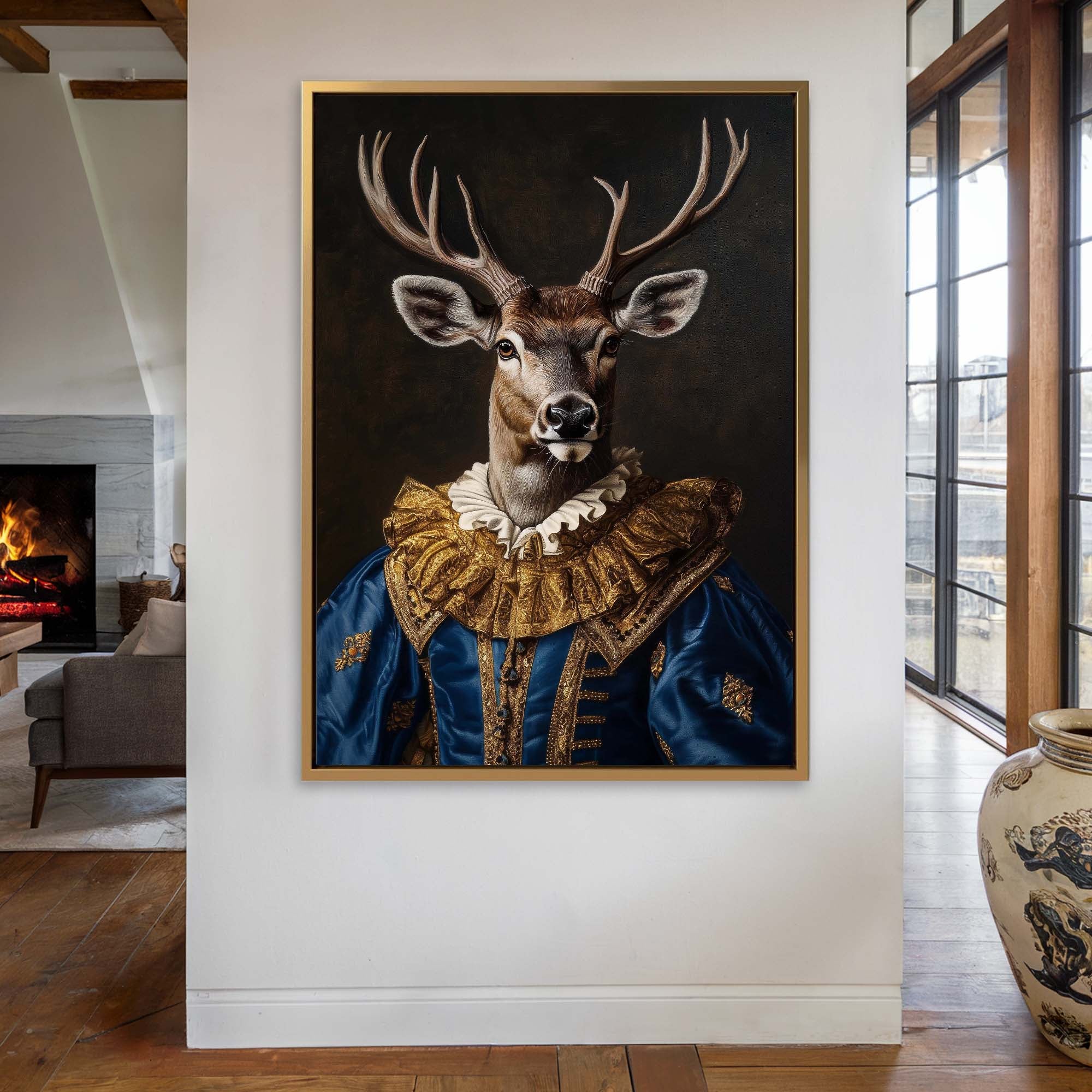 Baroque Stag in Blue No1 Canvas Print Canvas Art Wildfrog Art