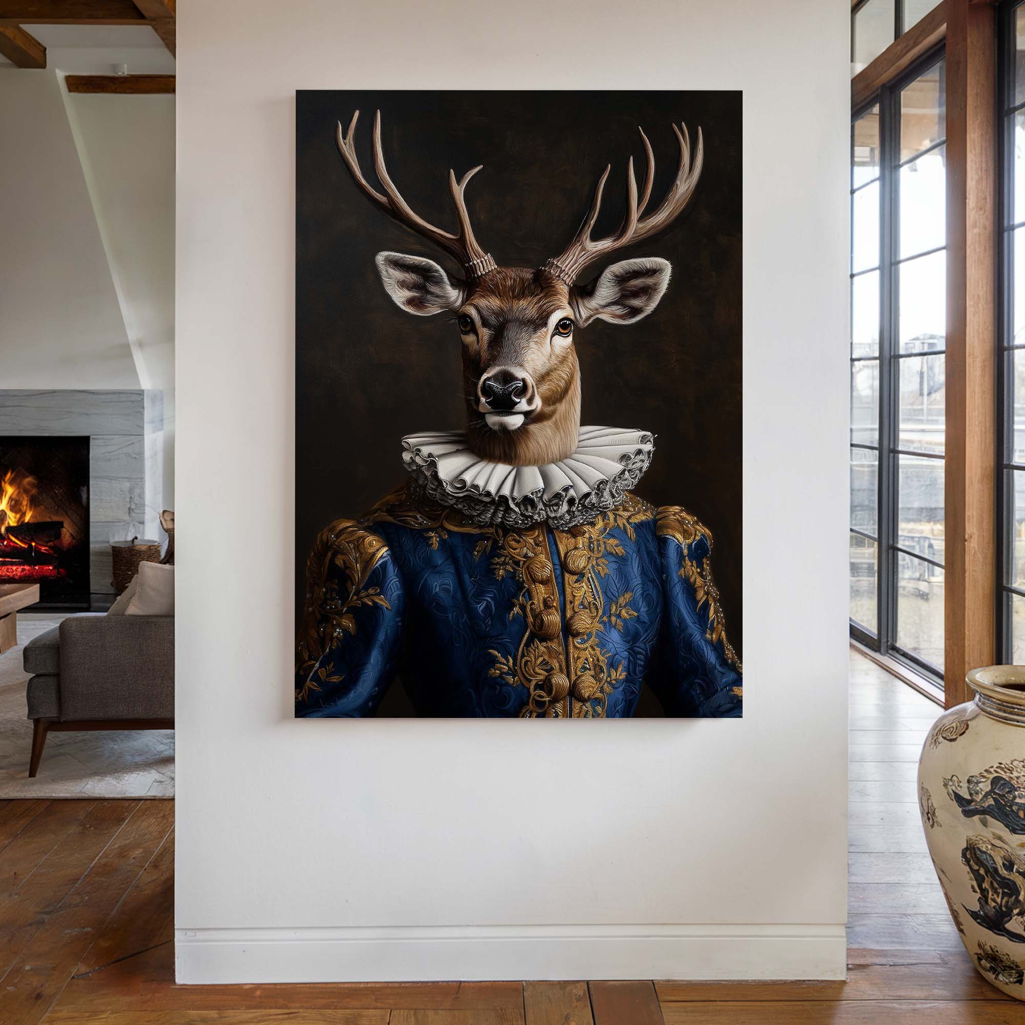 Baroque Stag in Blue No2 Canvas Print Canvas Art Wildfrog Art