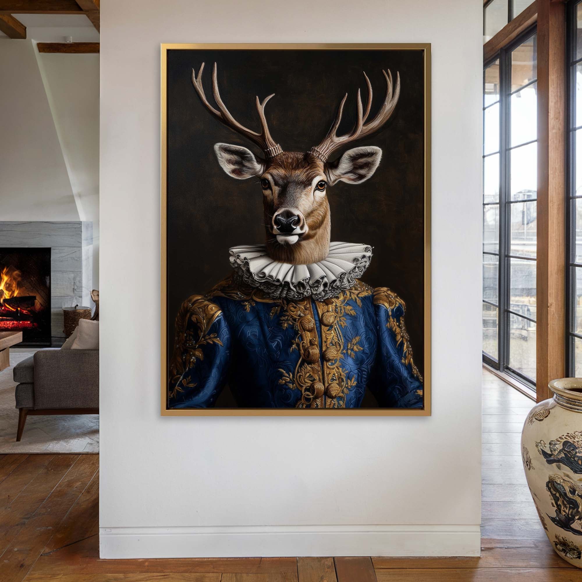 Baroque Stag in Blue No2 Canvas Print Canvas Art Wildfrog Art
