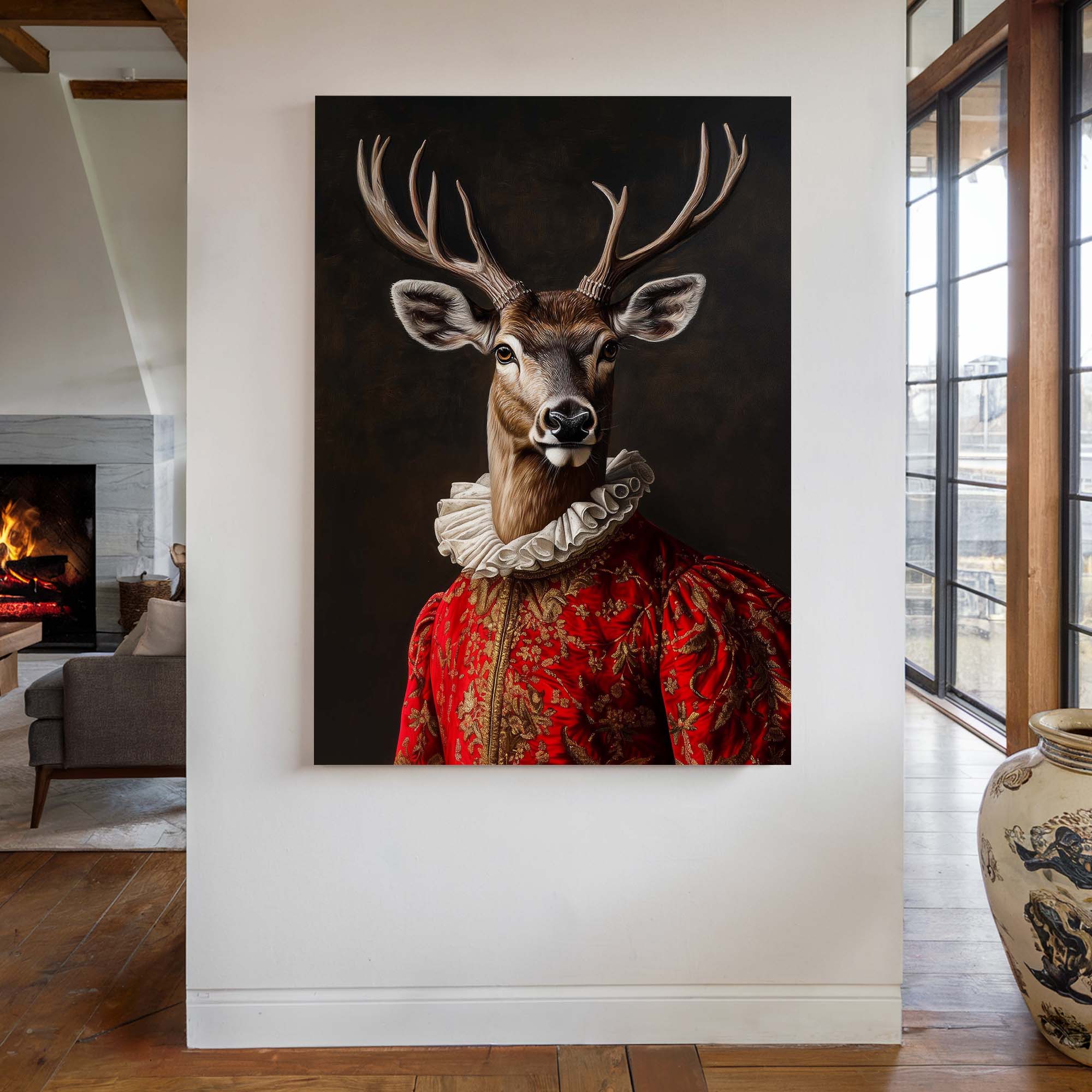 Baroque Stag in Red Canvas Print Canvas Art Wildfrog Art