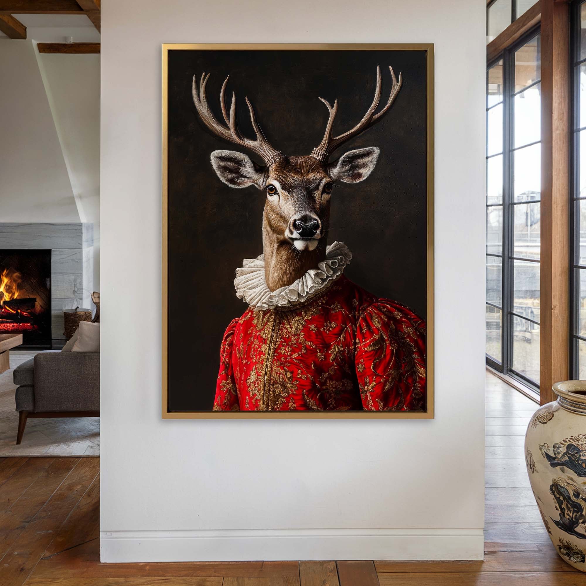 Baroque Stag in Red Canvas Print Canvas Art Wildfrog Art