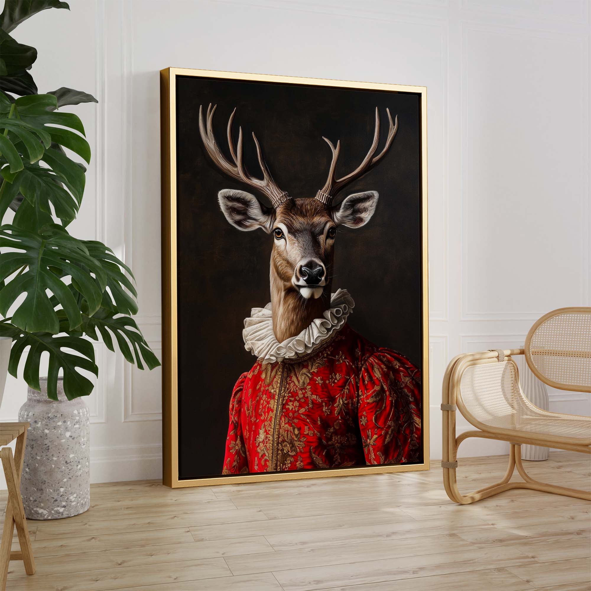 Baroque Stag in Red Canvas Print Canvas Art Wildfrog Art