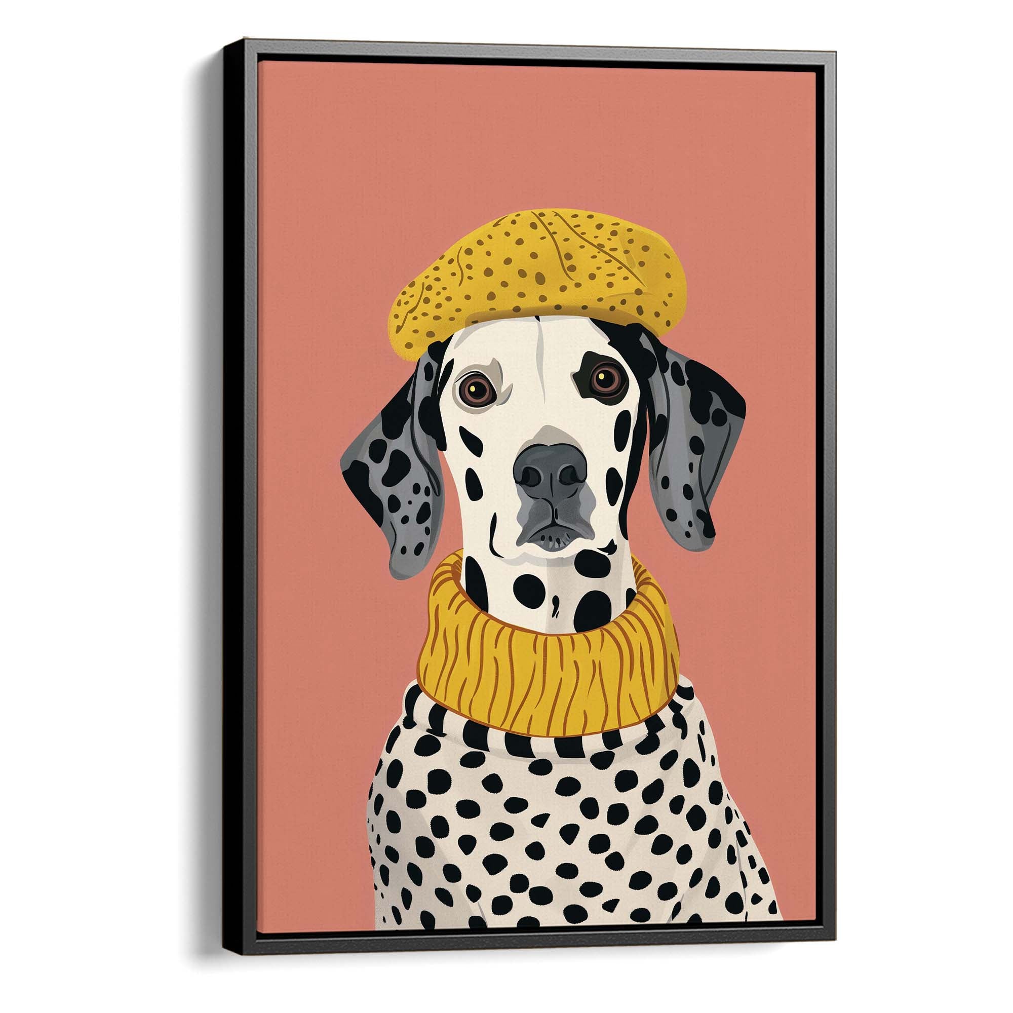 Beret Dalmatian on Blush Canvas Print Canvas Art Wildfrog Art
