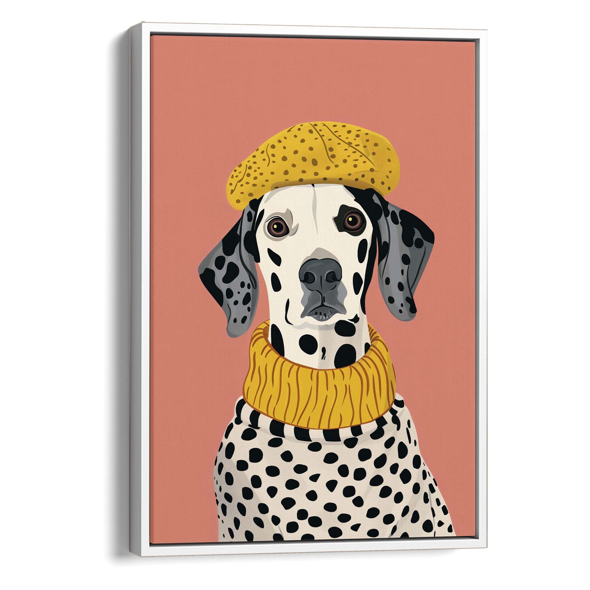 Beret Dalmatian on Blush Canvas Print Canvas Art Wildfrog Art