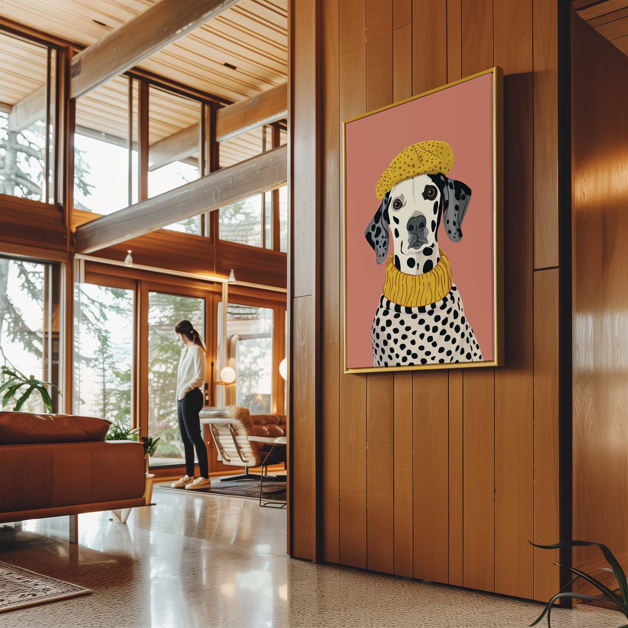 Beret Dalmatian on Blush Canvas Print Canvas Art Wildfrog Art