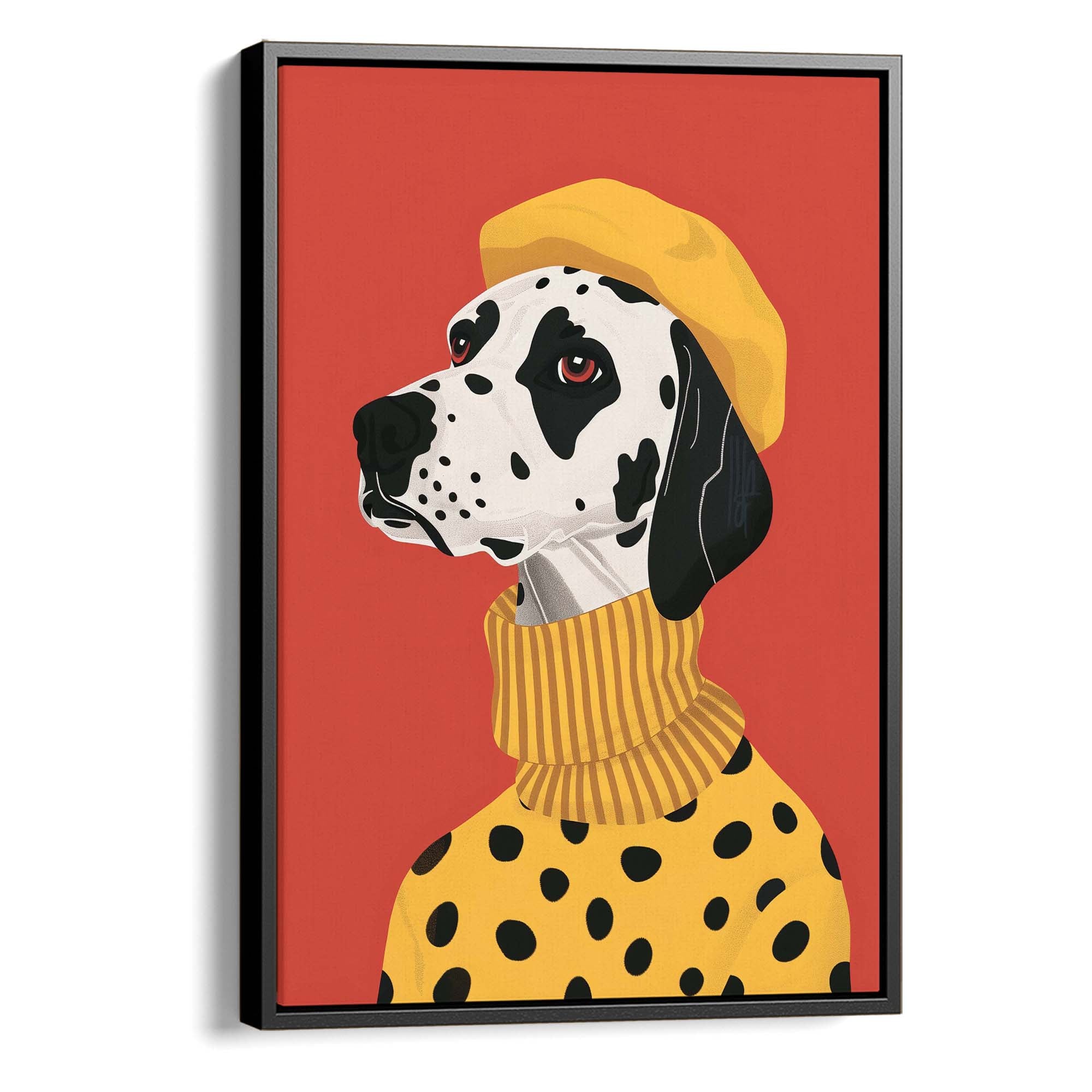 Beret Dalmatian on Red Canvas Print Canvas Art Wildfrog Art
