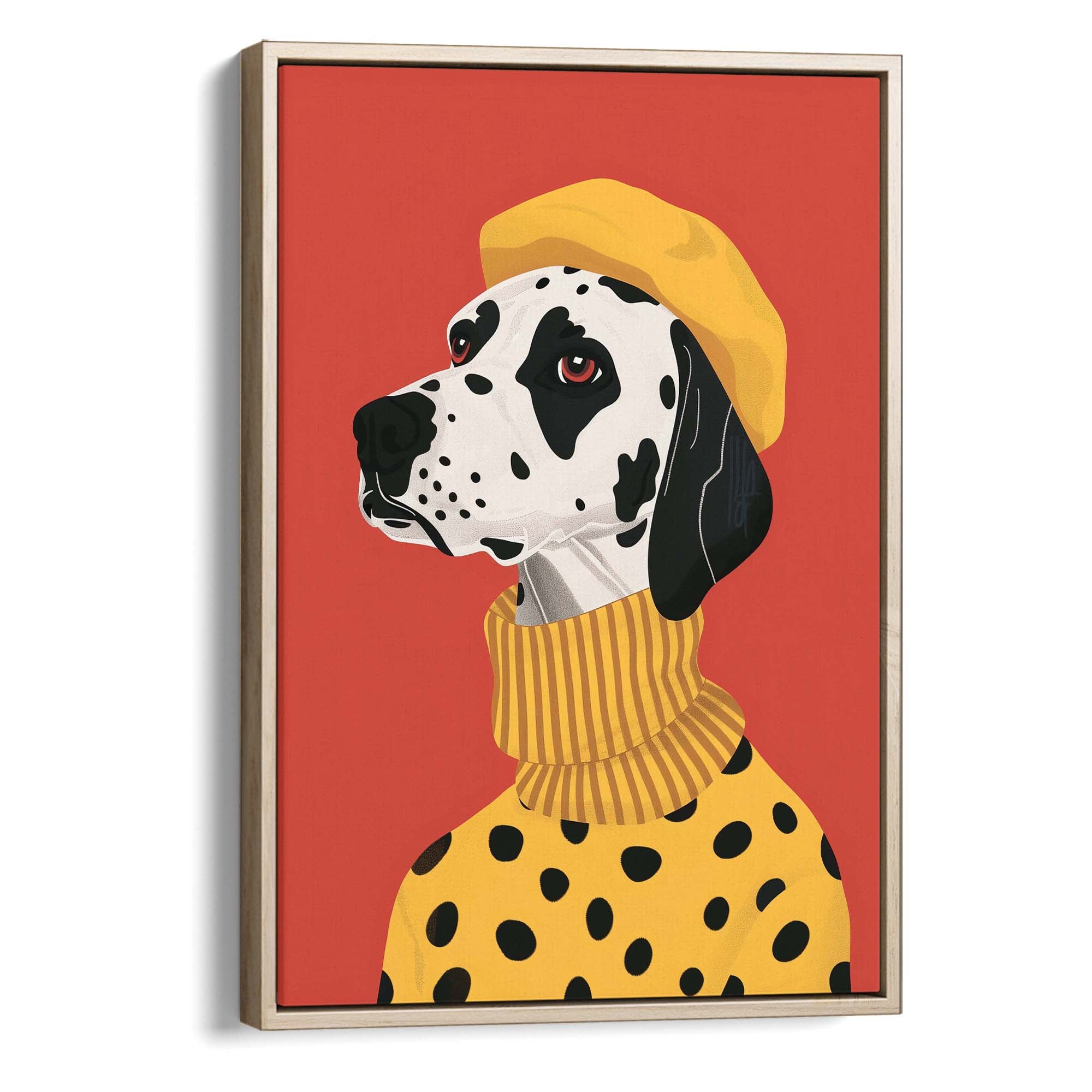 Beret Dalmatian on Red Canvas Print Canvas Art Wildfrog Art