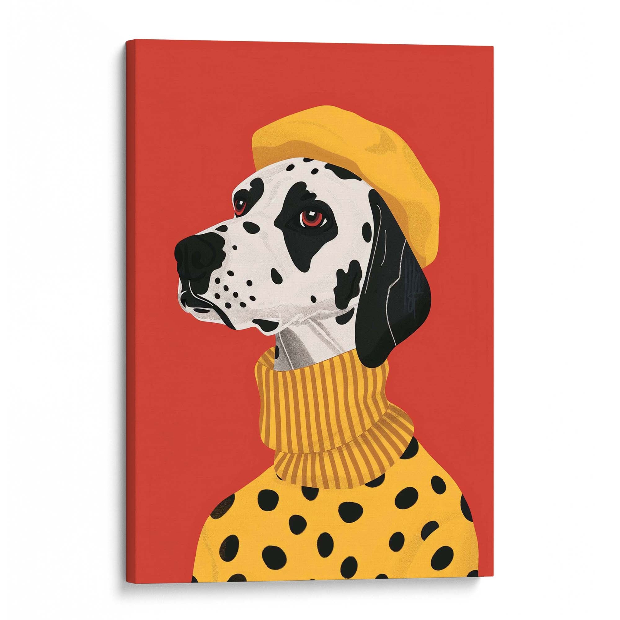 Beret Dalmatian on Red Canvas Print Canvas Art Wildfrog Art