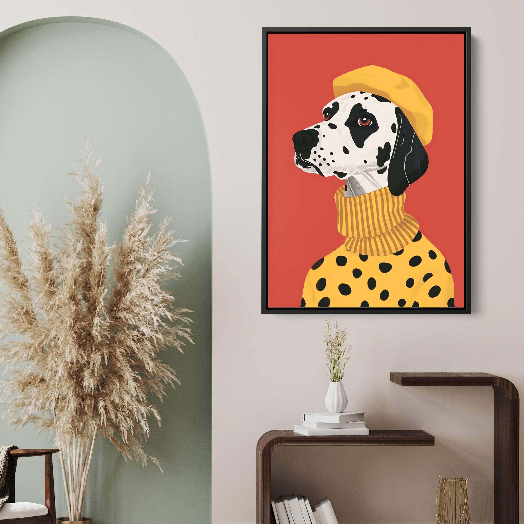 Beret Dalmatian on Red Canvas Print Canvas Art Wildfrog Art