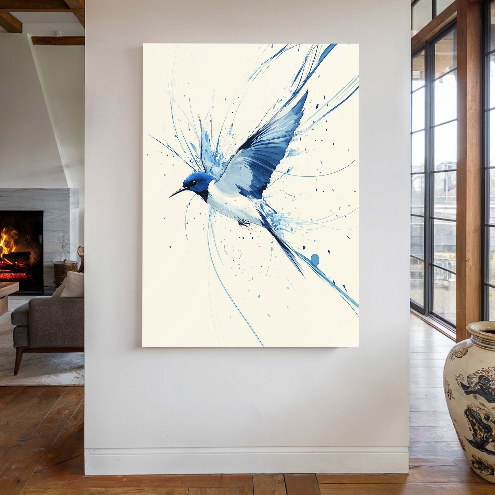 Blue Swallow Splash Canvas Print Canvas Art Wildfrog Art