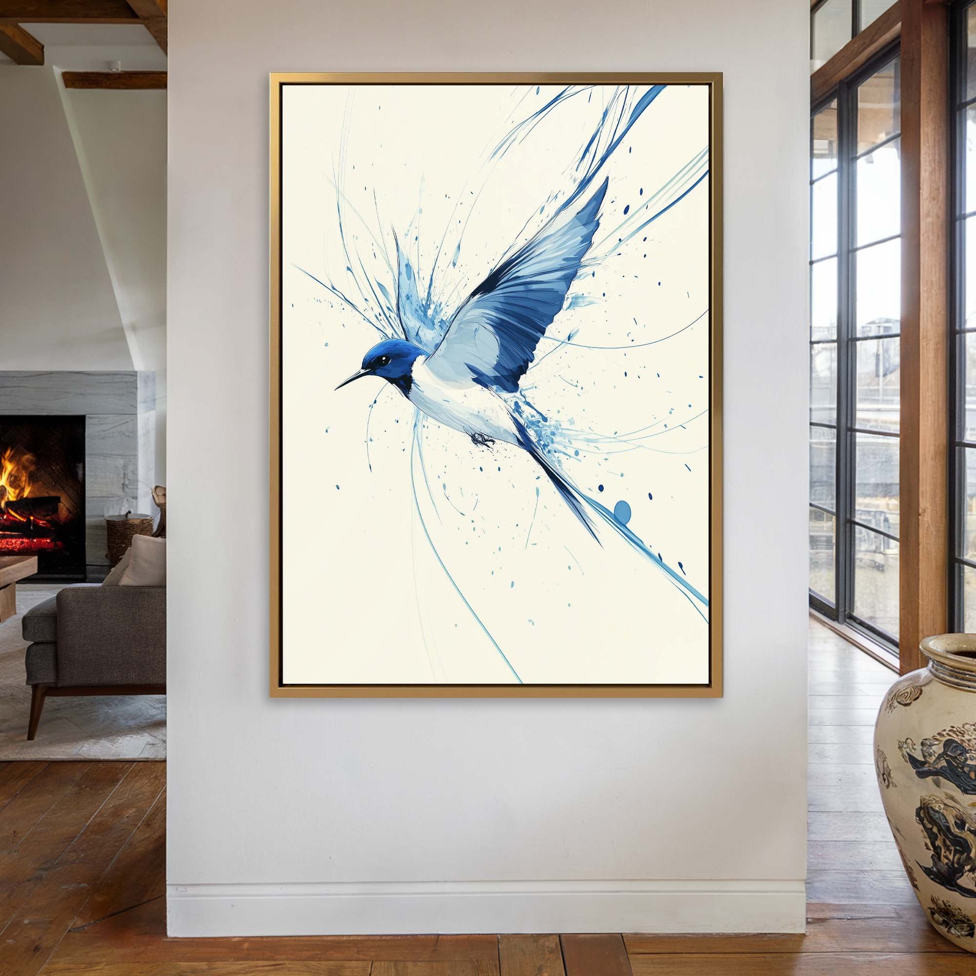 Blue Swallow Splash Canvas Print Canvas Art Wildfrog Art