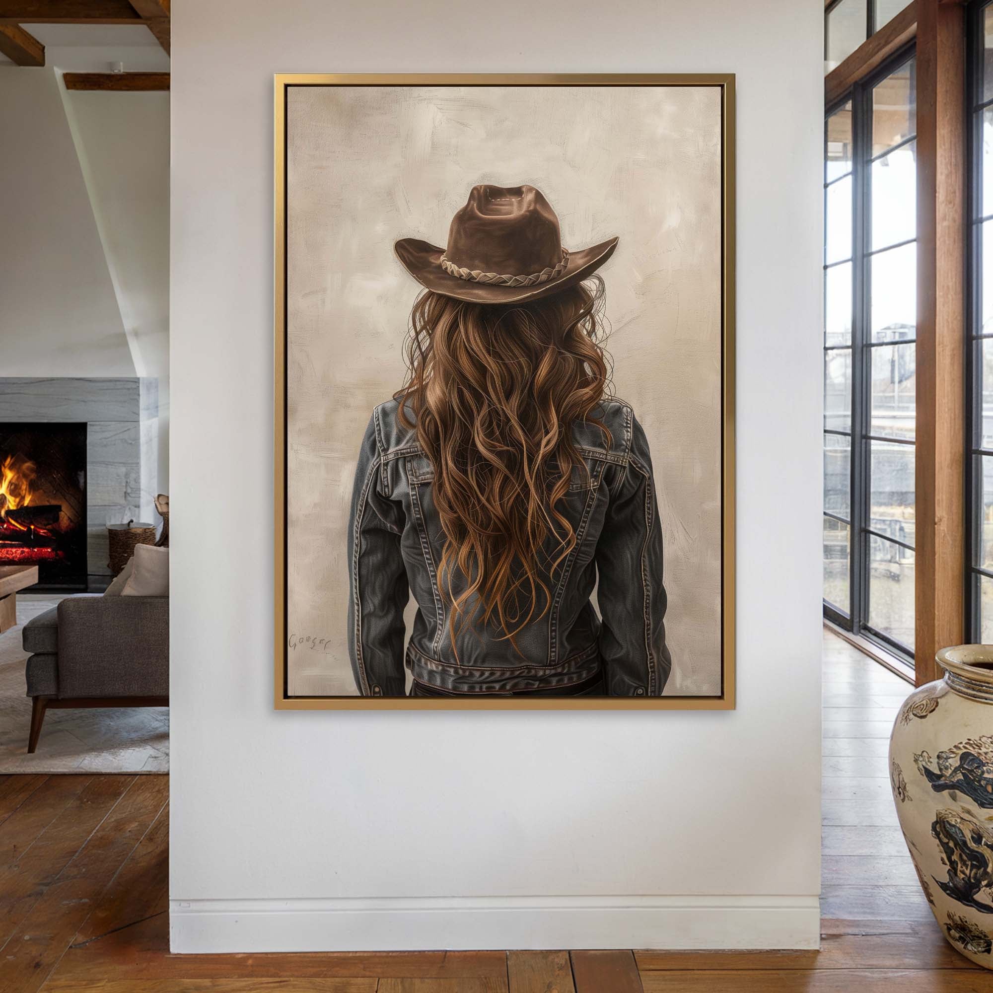 Brown Hair Cowgirl Canvas Print Canvas Art Wildfrog Art
