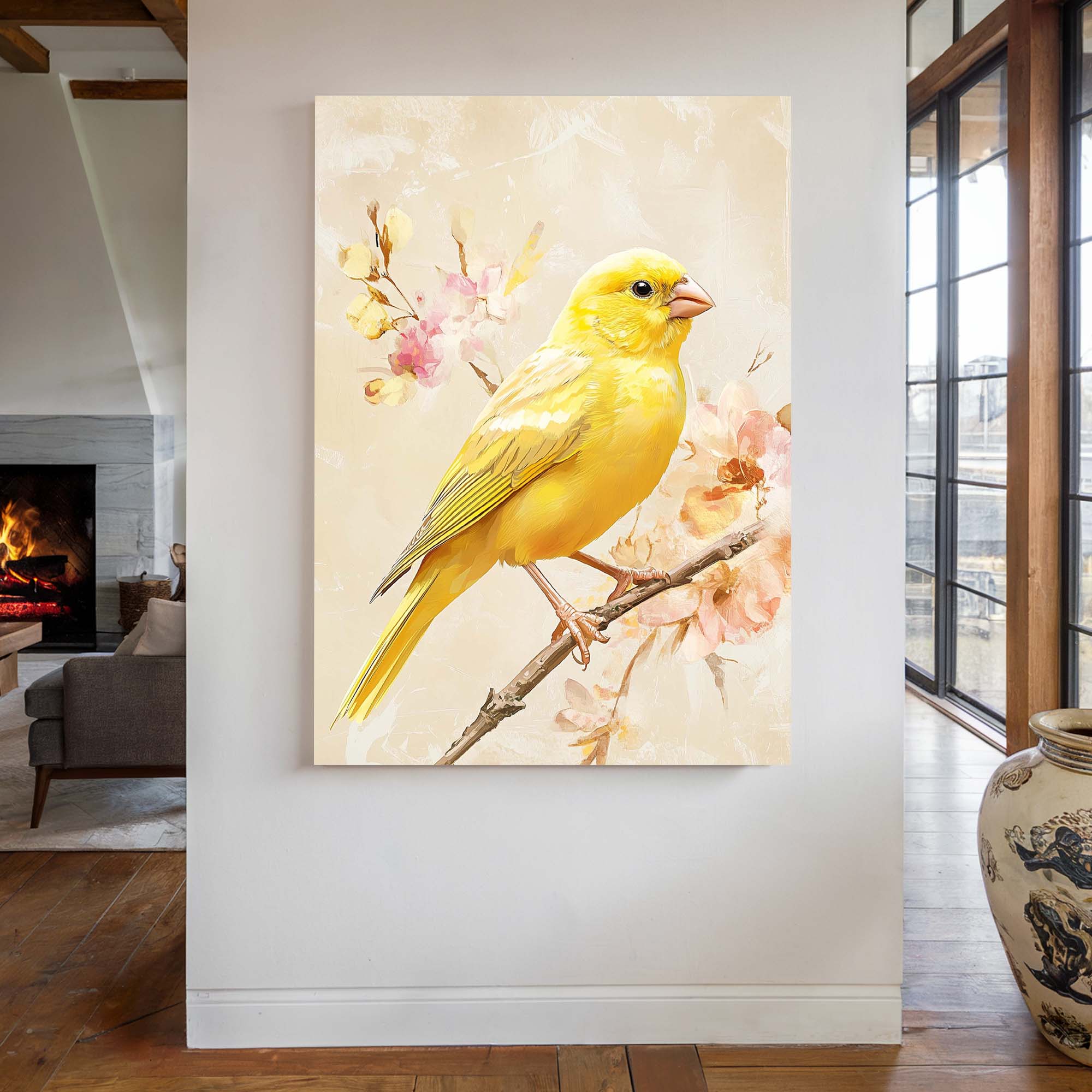 Canary on Branch No1 Canvas Print Canvas Art Wildfrog Art