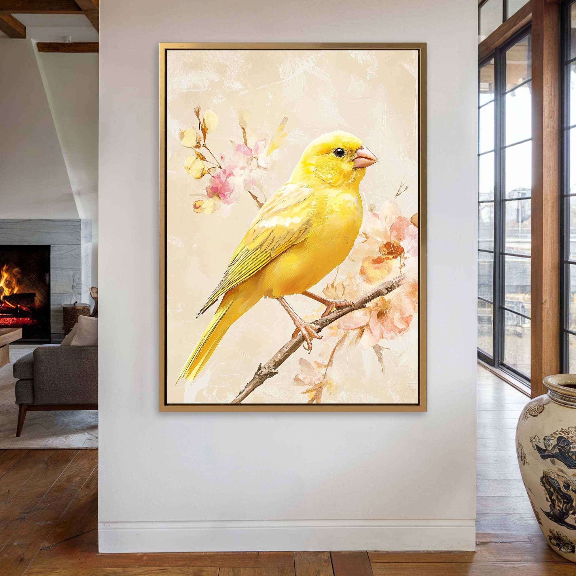 Canary on Branch No1 Canvas Print Canvas Art Wildfrog Art