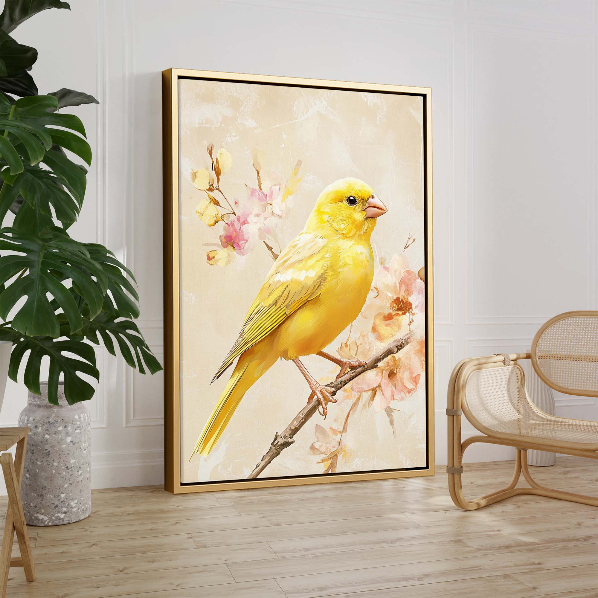 Canary on Branch No1 Canvas Print Canvas Art Wildfrog Art