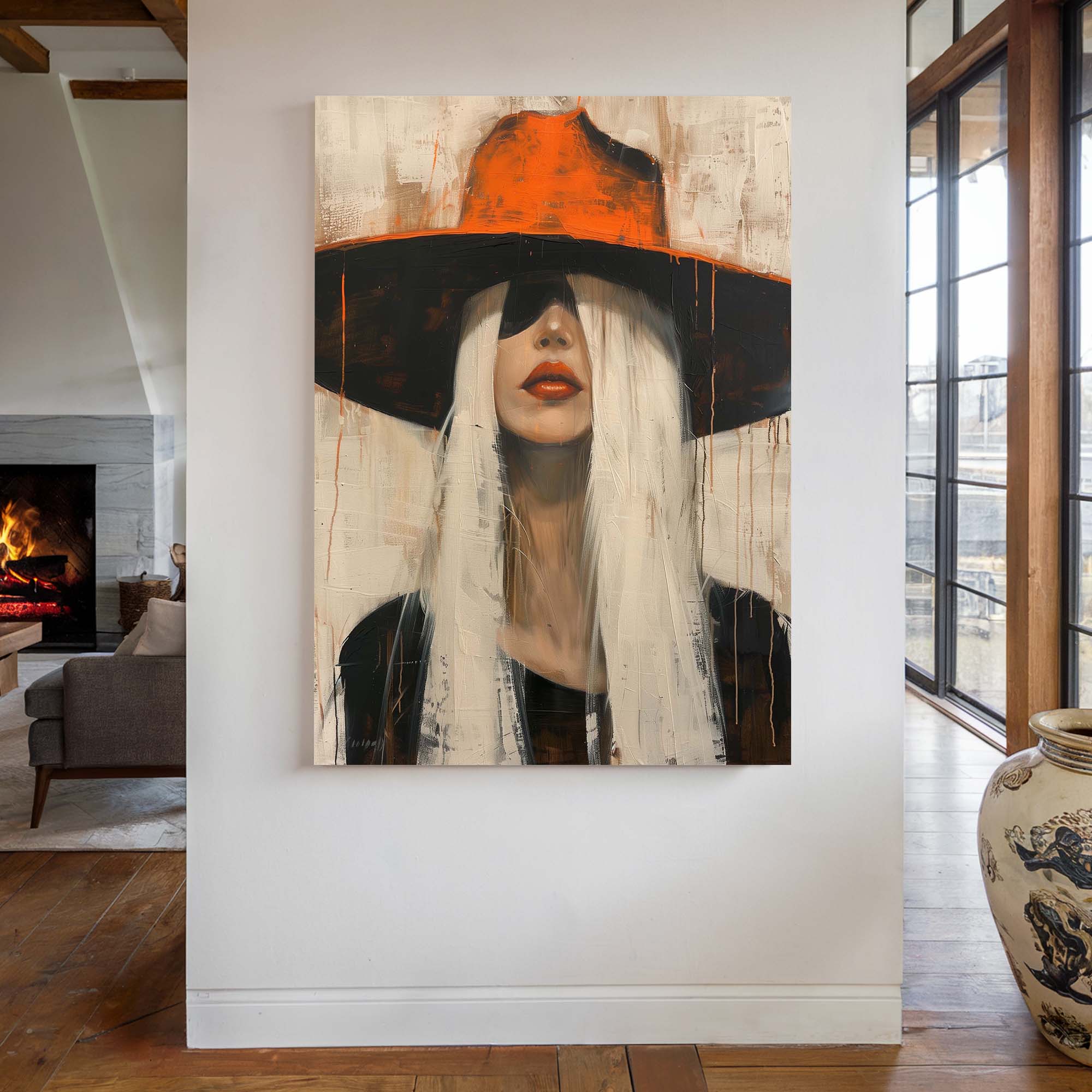 Cowgirl in the Orange Hat Canvas Print Canvas Art Wildfrog Art