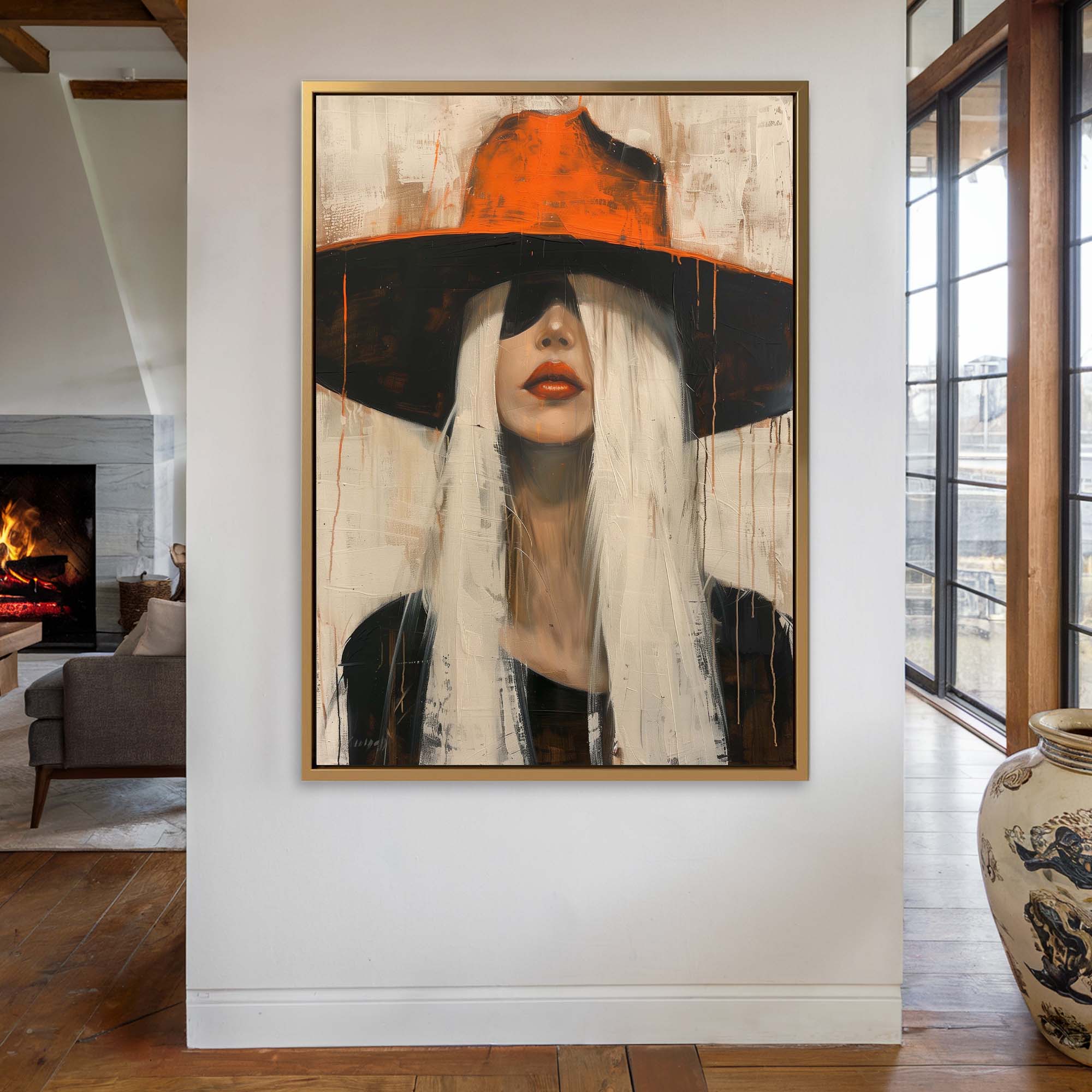 Cowgirl in the Orange Hat Canvas Print Canvas Art Wildfrog Art